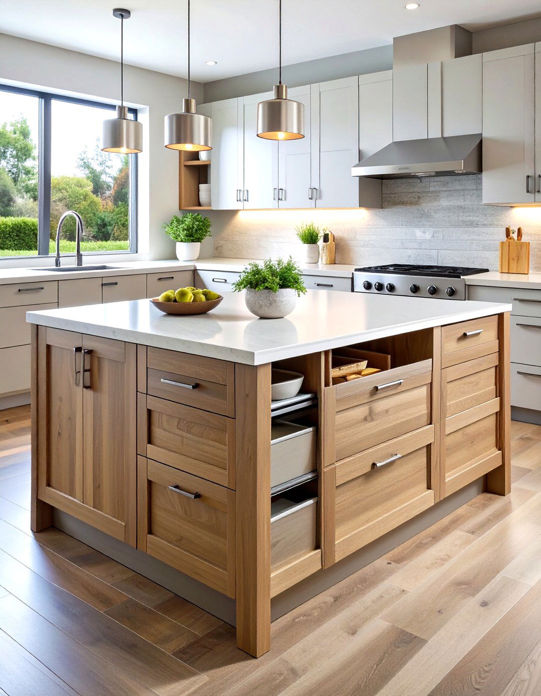 Kitchen Island Storage Featuring Multi Level Drawer Organization - 20 Kitchen Island Storage Ideas