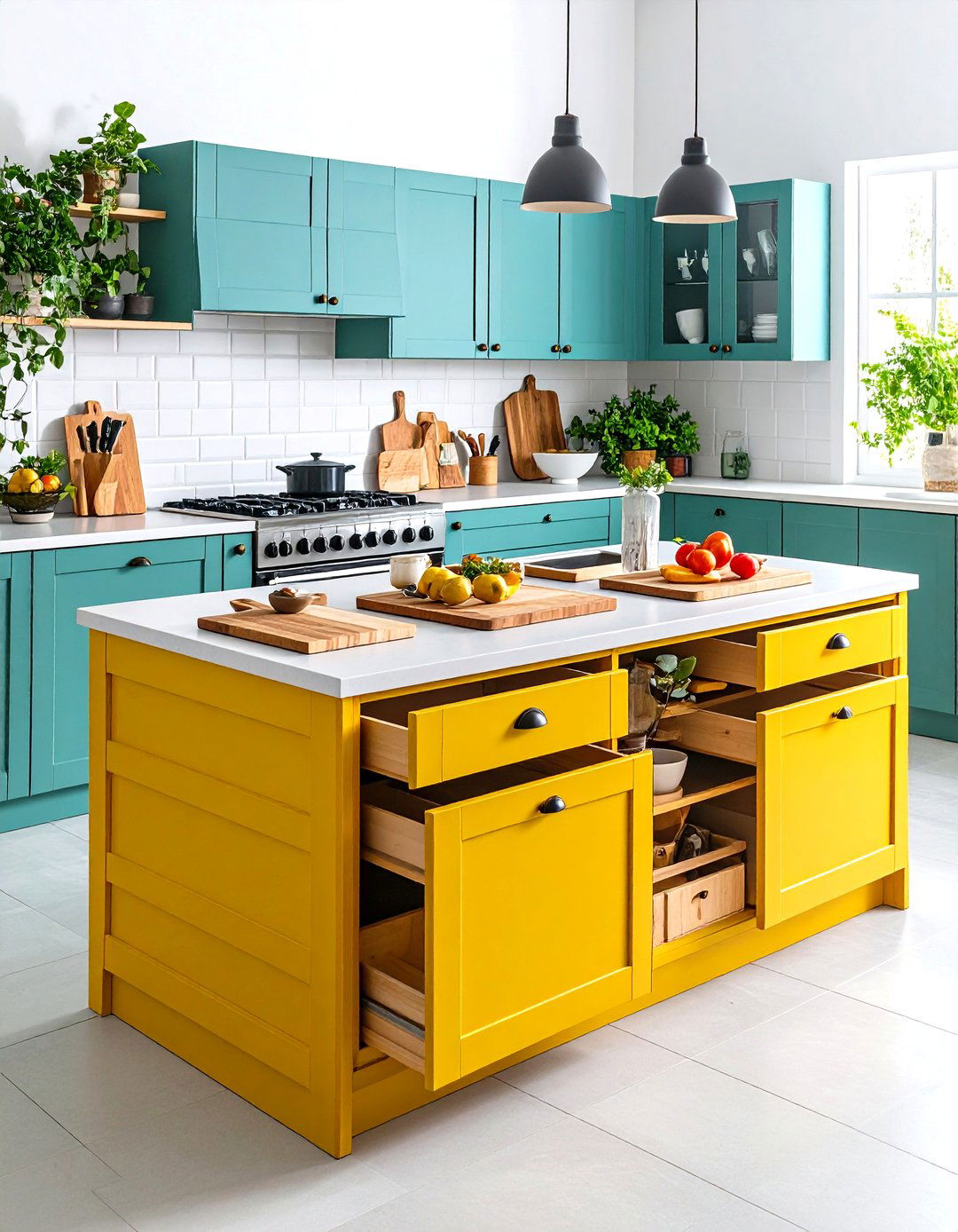 Kitchen Island Storage with Built In Cutting Board and Prep Stations - 20 Kitchen Island Storage Ideas