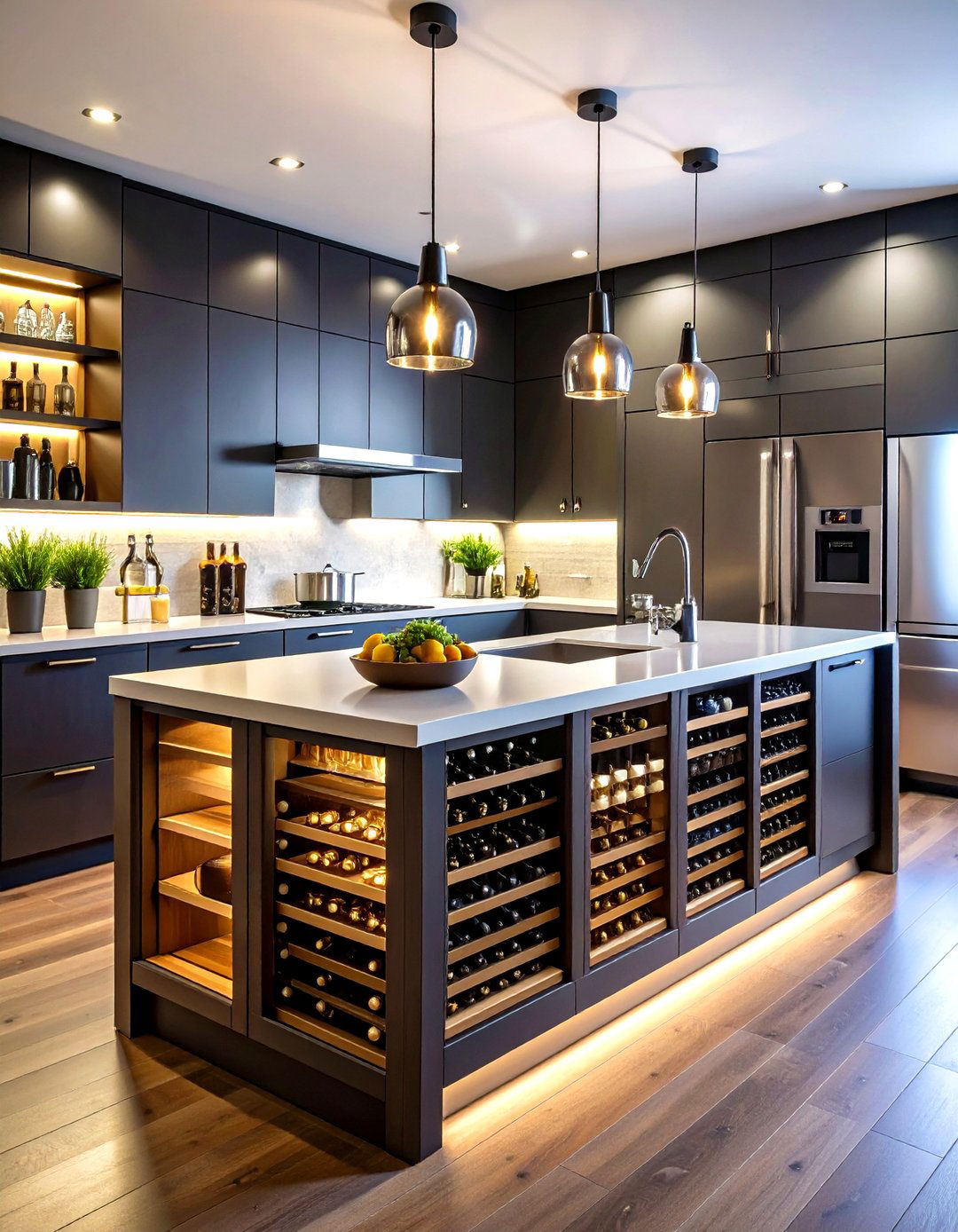 Kitchen Island Storage with Integrated Wine and Beverage Station - 20 Kitchen Island Storage Ideas