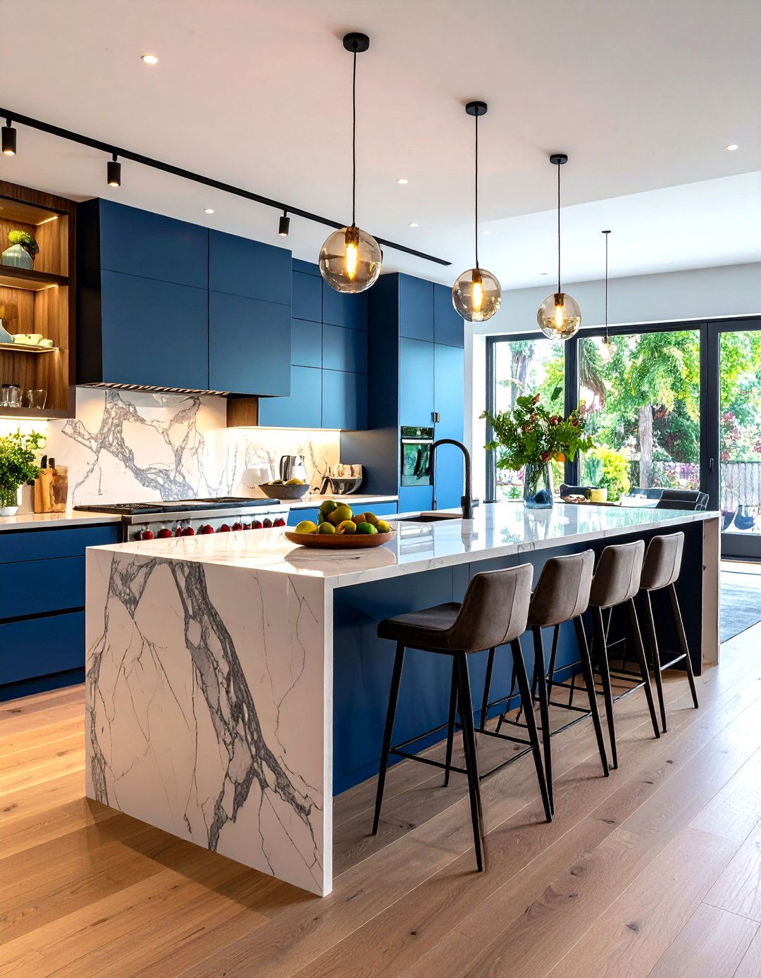 Kitchen Island Storage with Waterfall Edge Display and Concealed Cabinets - 20 Kitchen Island Storage Ideas