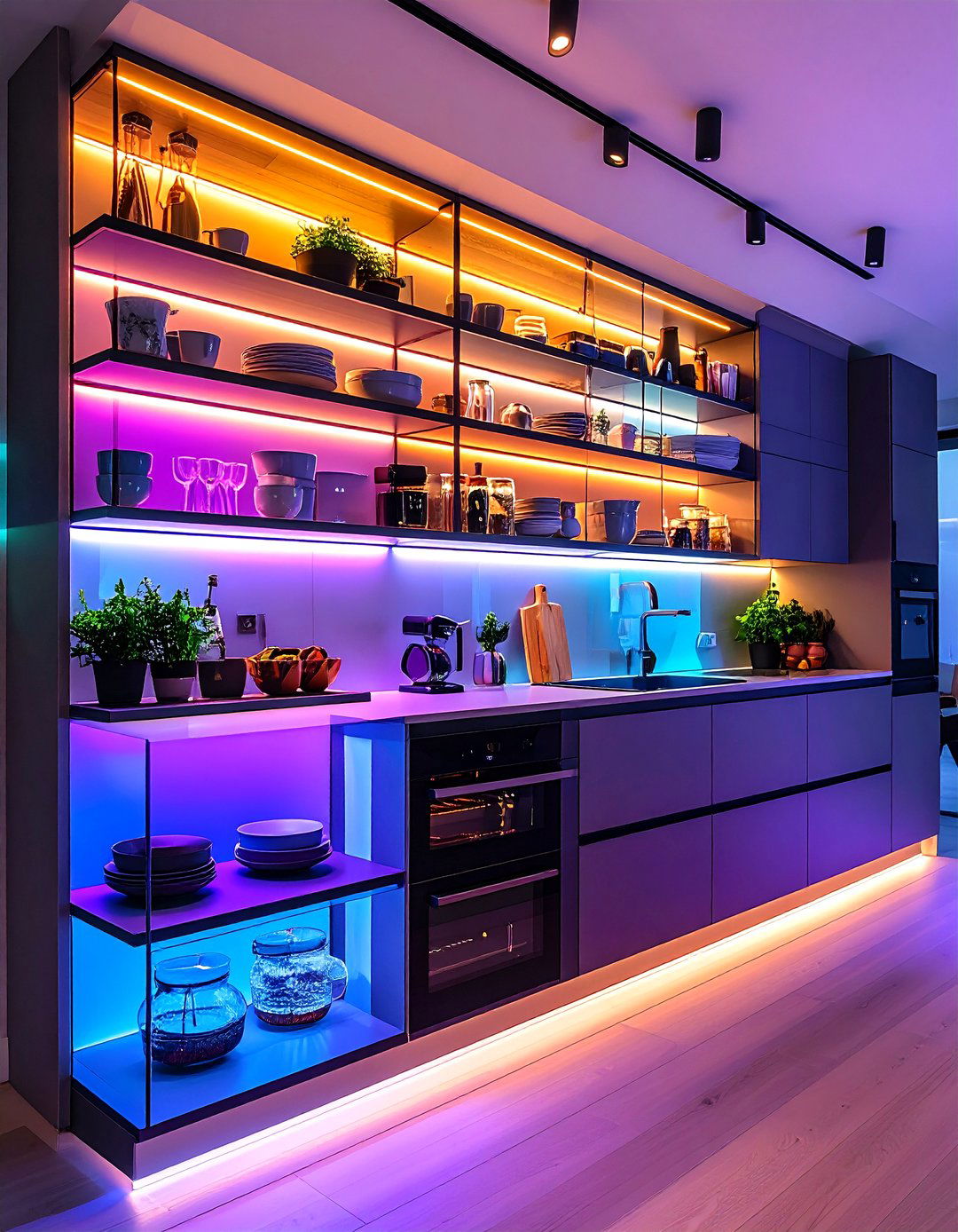 Kitchen Lighting Floating Shelf Accent Display - 20 Kitchen Lighting Ideas