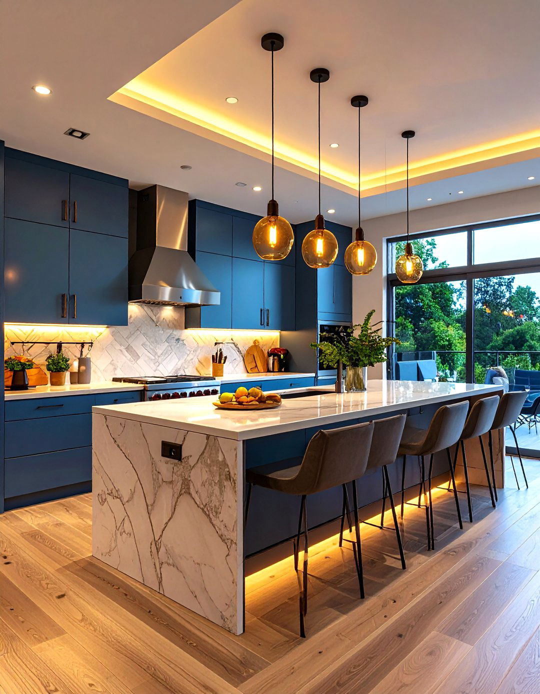Kitchen Peninsula with Textured Backsplash and Accent Lighting - 20 Kitchen Peninsula Ideas