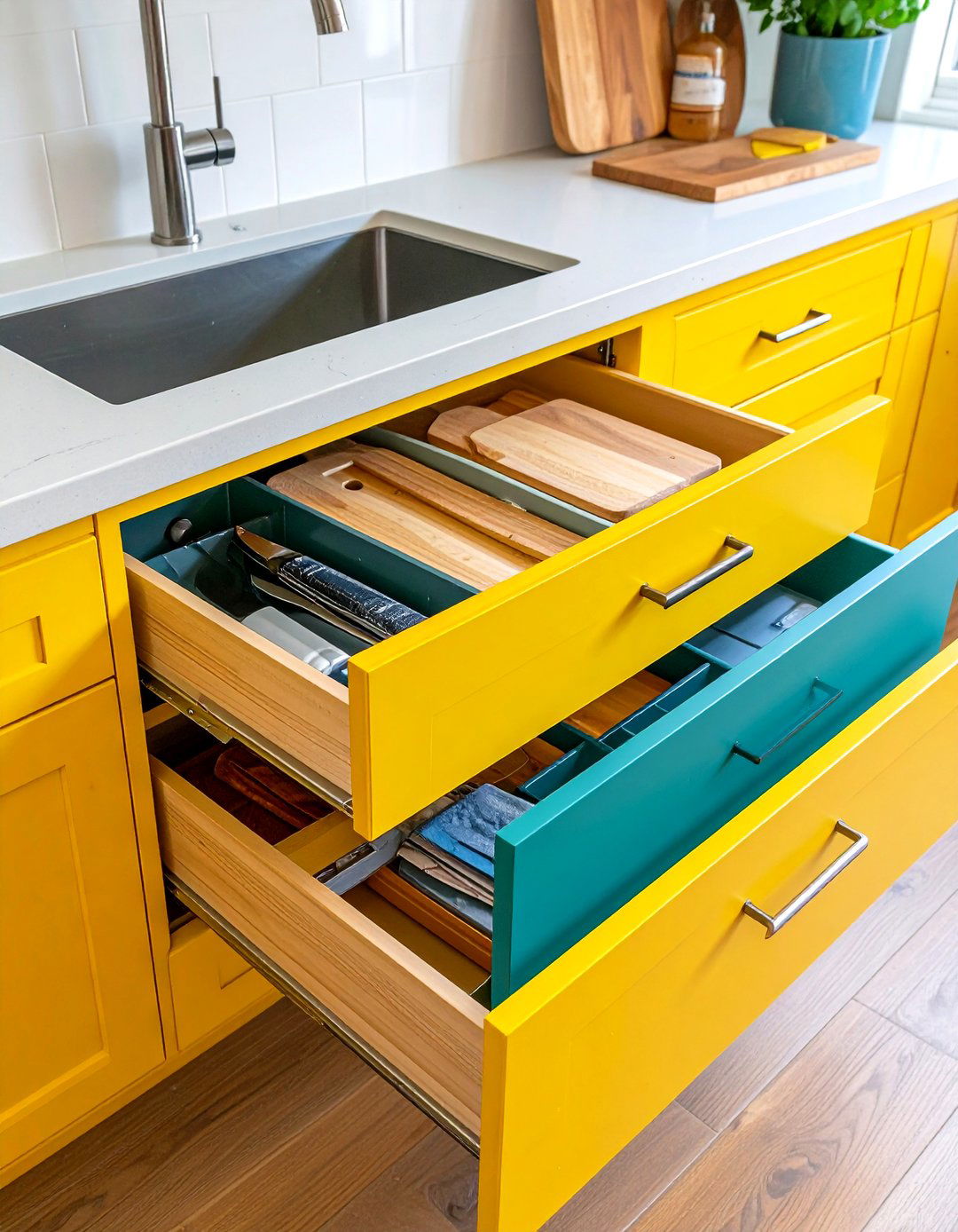 Kitchen Sink Built In Drawer Cutting Board Storage - 20 Kitchen Sink Organization Ideas