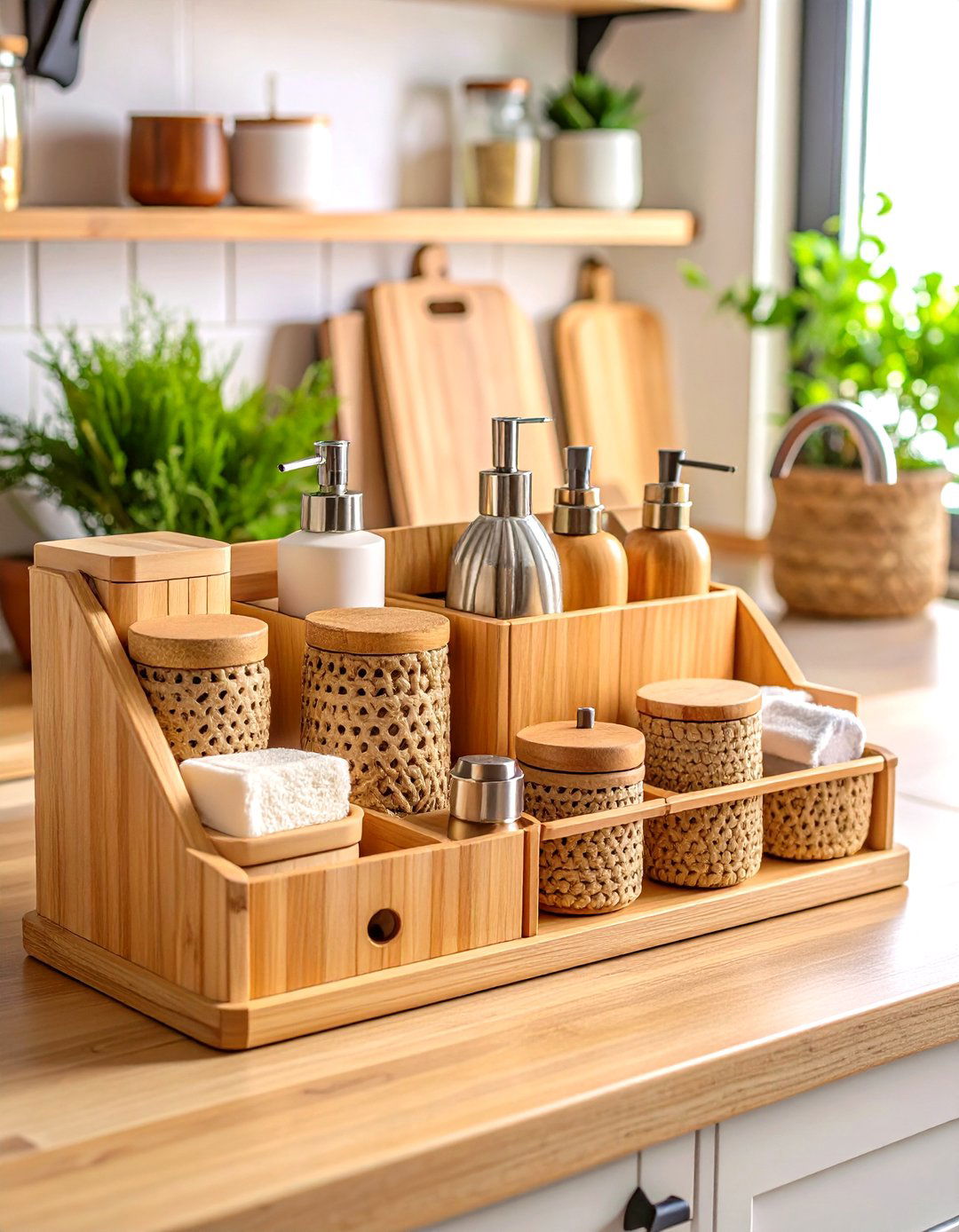 Kitchen Sink Caddy Station with Bamboo Elements - 20 Kitchen Sink Organization Ideas