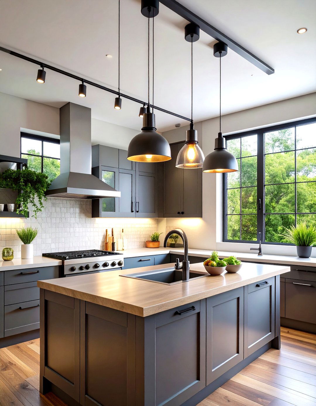 Kitchen Sink Lighting with Industrial Track Design - 20 Kitchen Sink Lighting Ideas