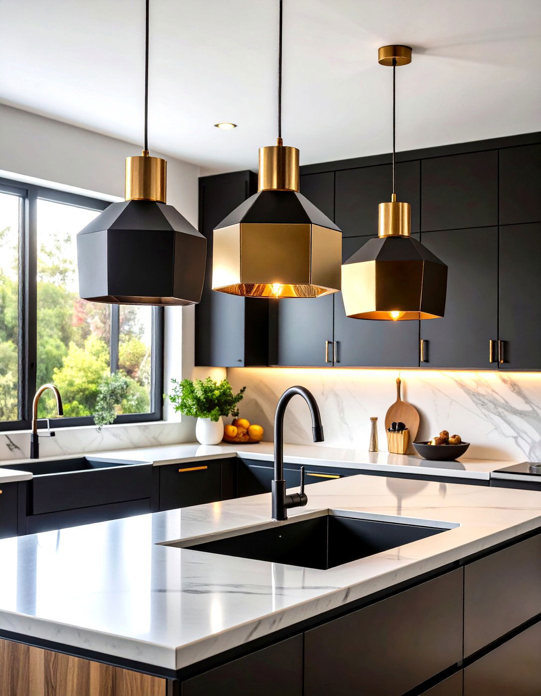 Kitchen Sink Lighting with Modern Pendant Drama - 20 Kitchen Sink Lighting Ideas