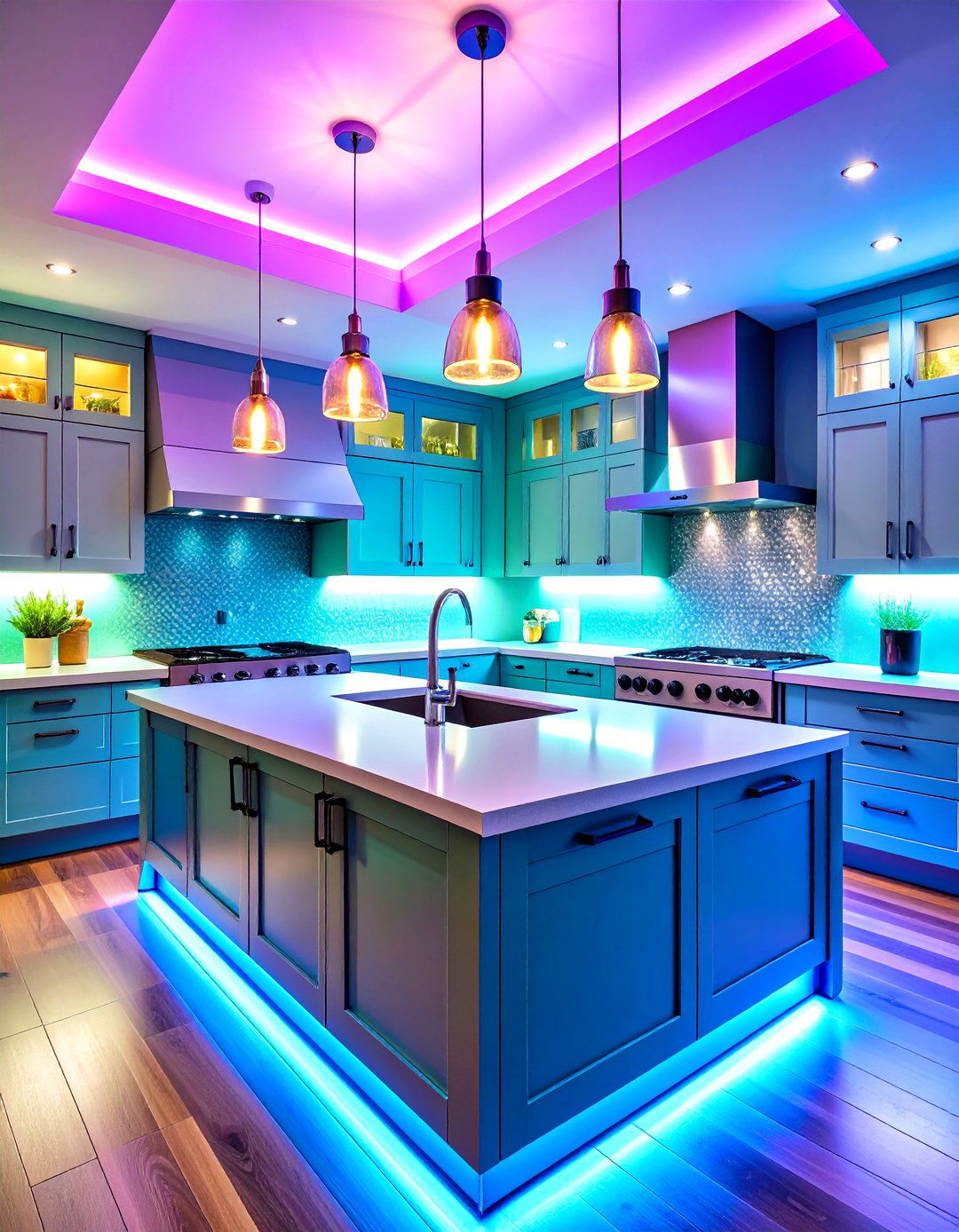 Kitchen Sink Lighting with Multi Level Layered Design - 20 Kitchen Sink Lighting Ideas