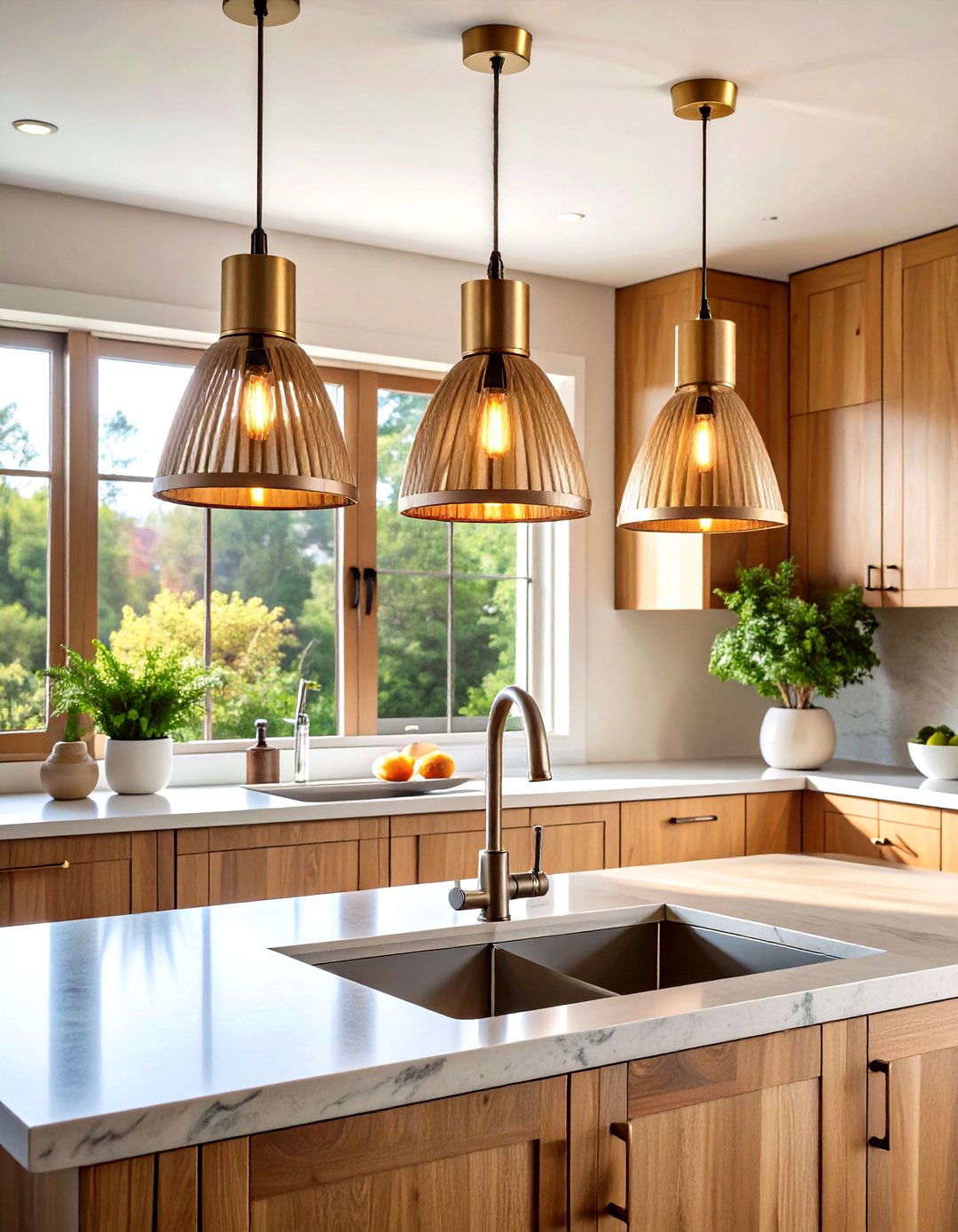 Kitchen Sink Lighting with Natural Wood and Metal Fusion - 20 Kitchen Sink Lighting Ideas