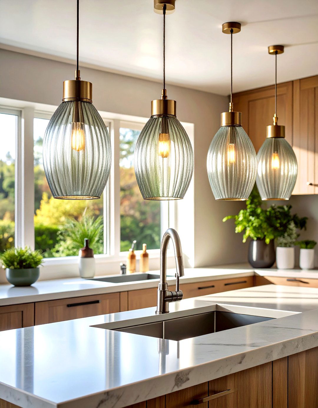 Kitchen Sink Lighting with Ribbed Glass Contemporary Style - 20 Kitchen Sink Lighting Ideas