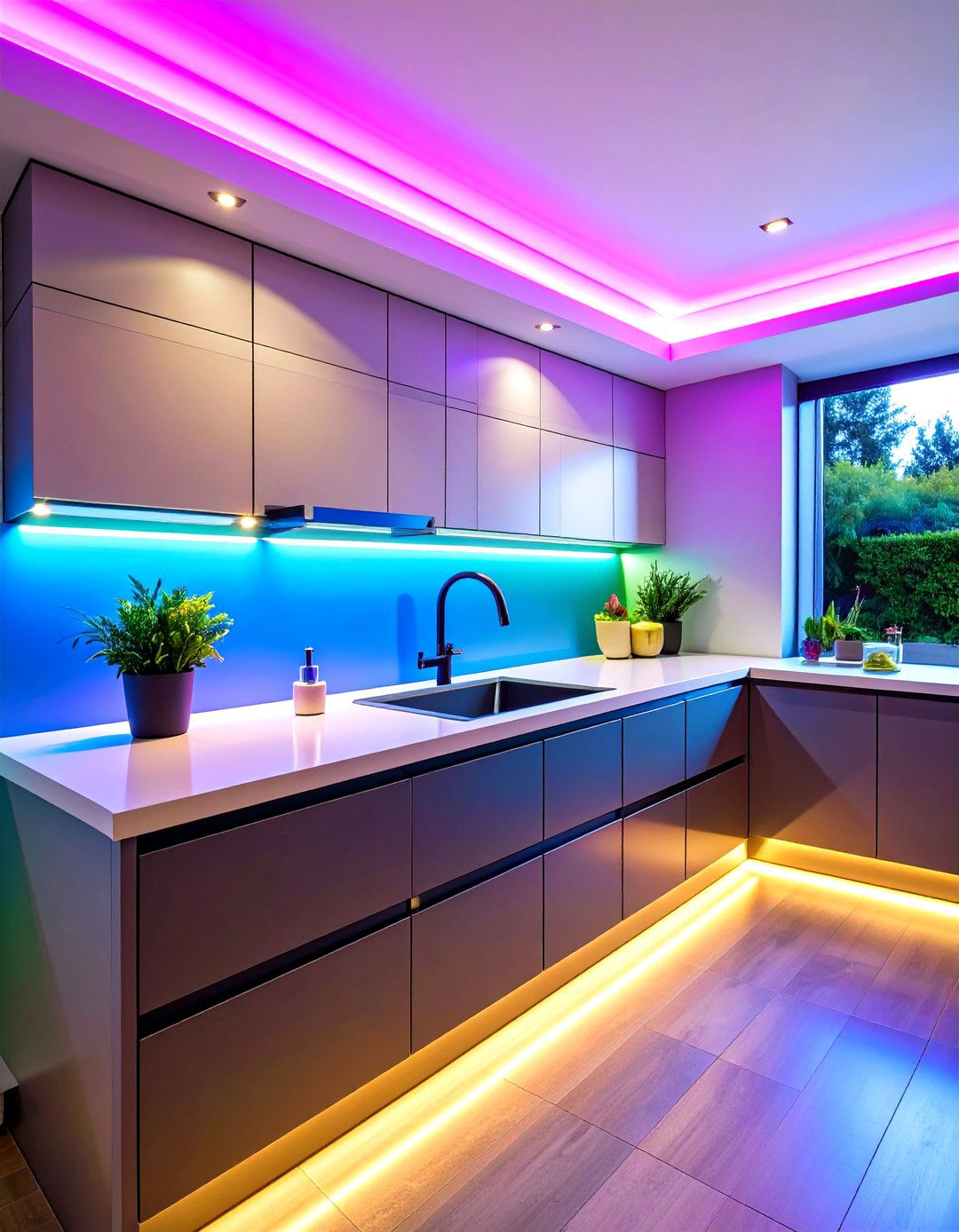 Kitchen Sink Lighting with Under Cabinet LED Strips - 20 Kitchen Sink Lighting Ideas