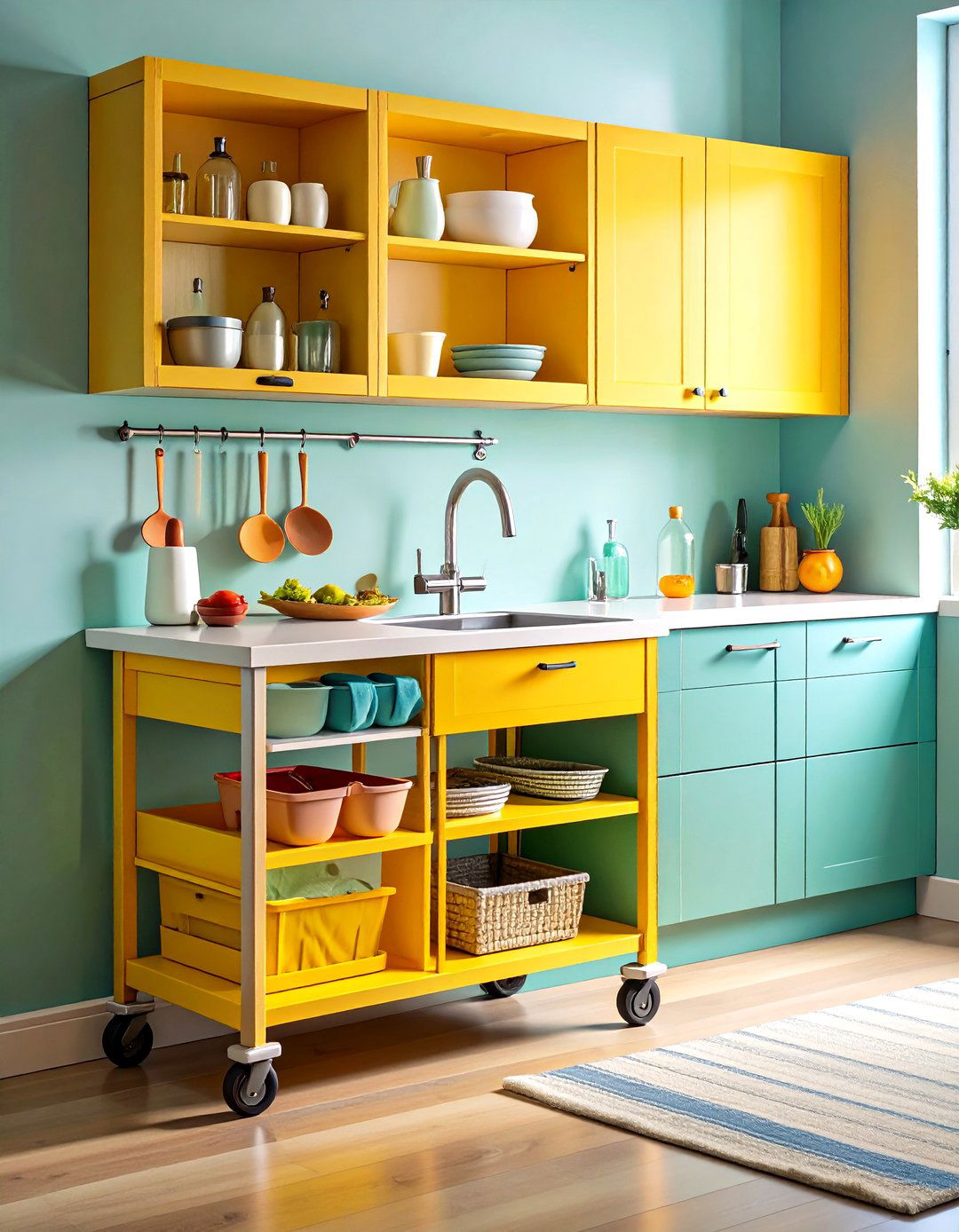 Kitchen Sink Rolling Cart Auxiliary Station - 20 Kitchen Sink Organization Ideas