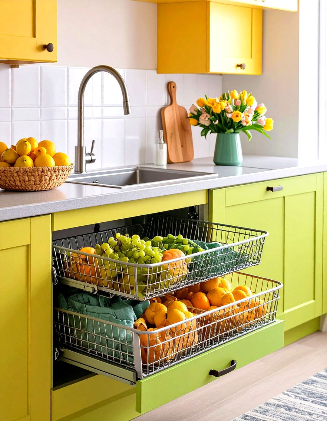Kitchen Sink Sliding Basket Under Cabinet System - 20 Kitchen Sink Organization Ideas