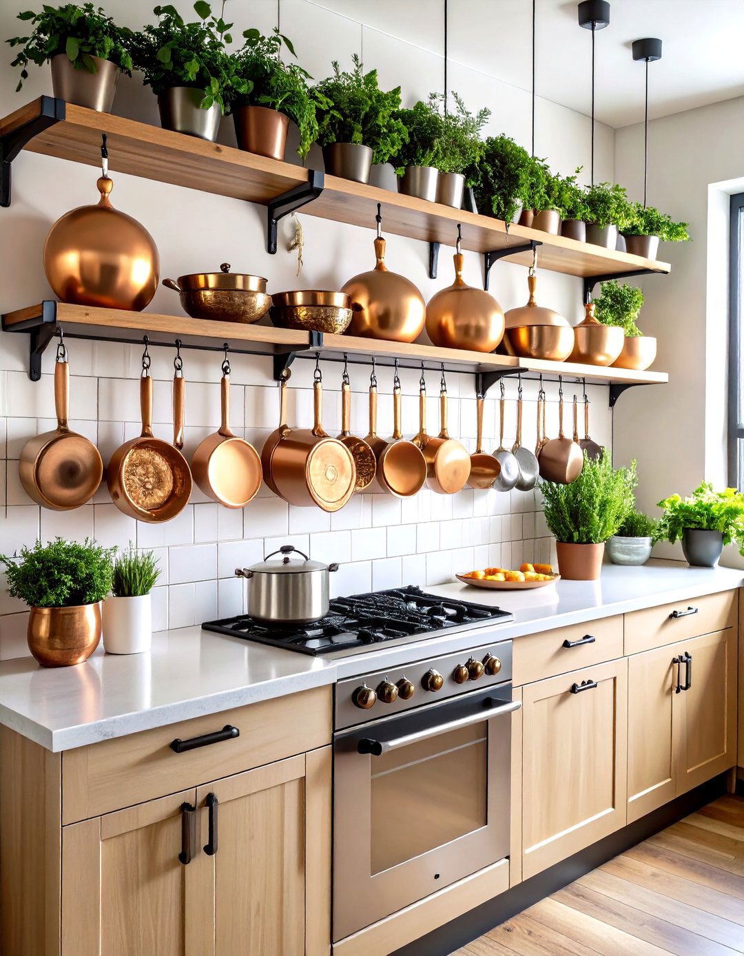 Kitchen Wall Pot Rack and Utensil Display - 20 Kitchen Wall Decor Ideas