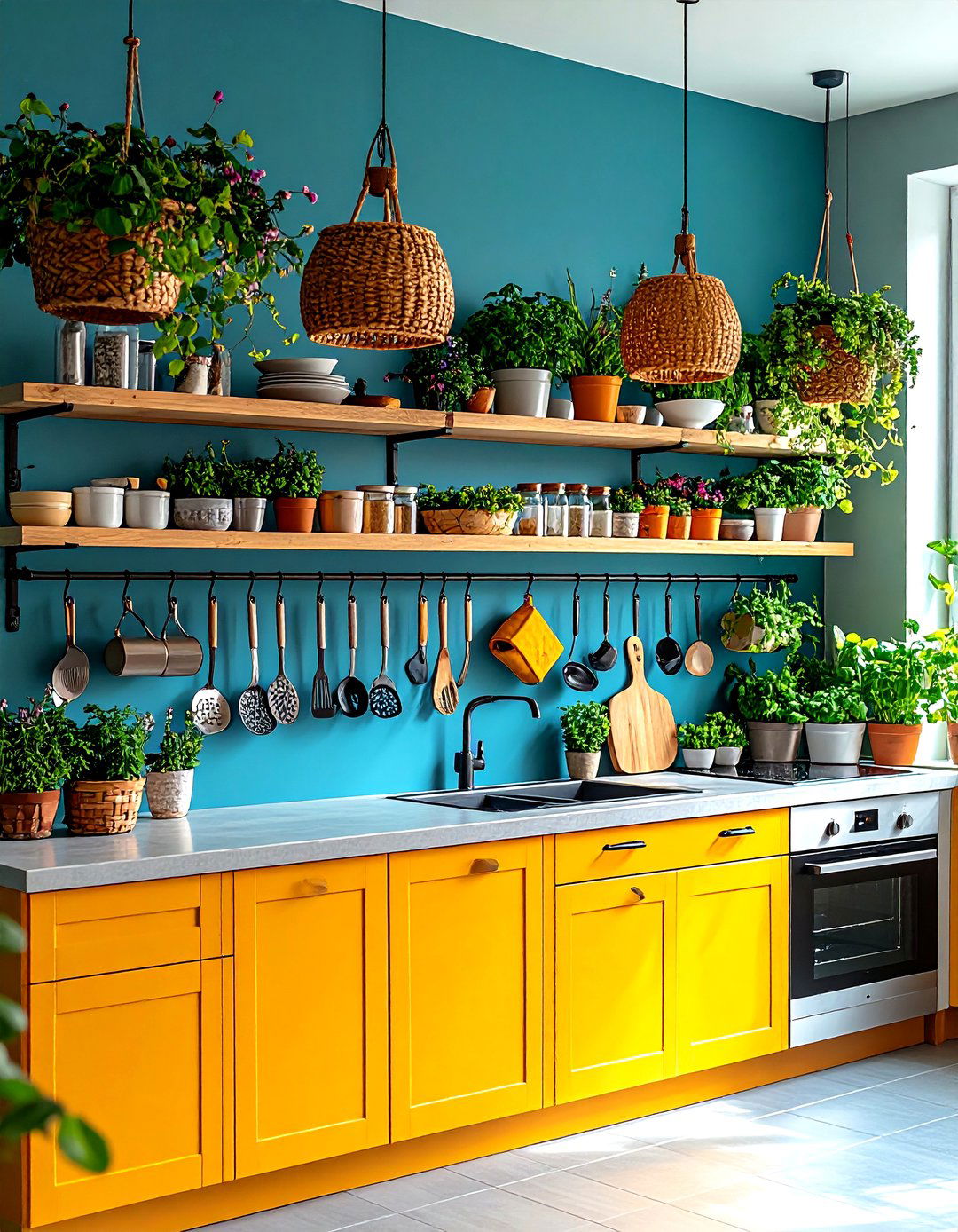 Kitchen Wall Rail System with Hanging Storage - 20 Kitchen Wall Decor Ideas