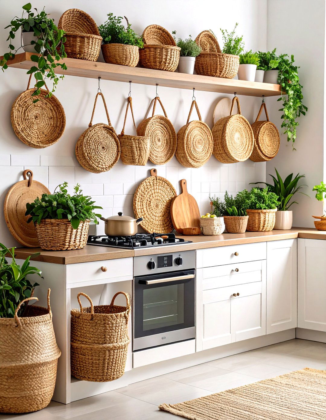 Kitchen Wall Woven Basket Collection Display - 20 Kitchen Wall Decor Ideas