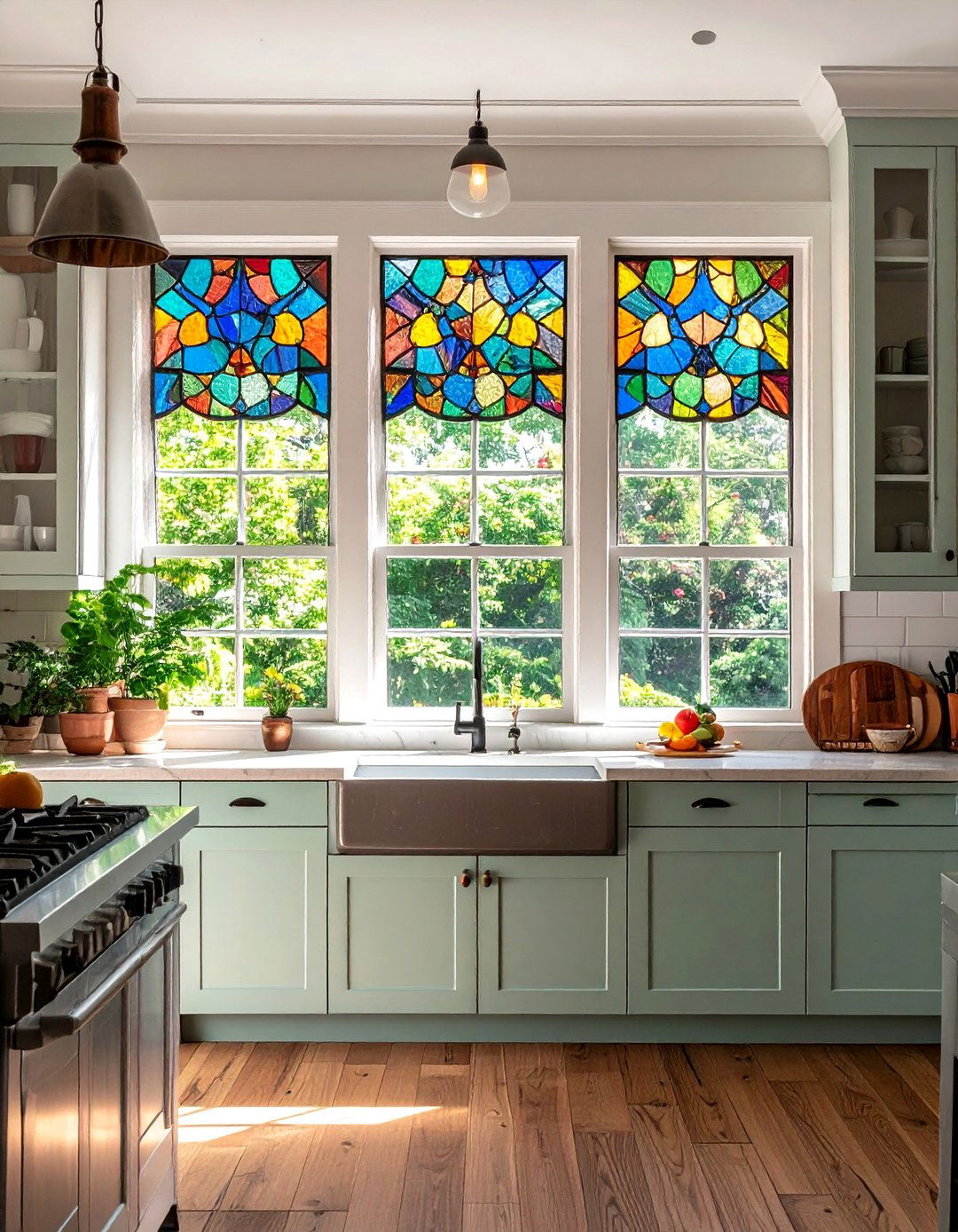 Kitchen Window Stained Glass Artistic Design - 20 Kitchen Window Ideas