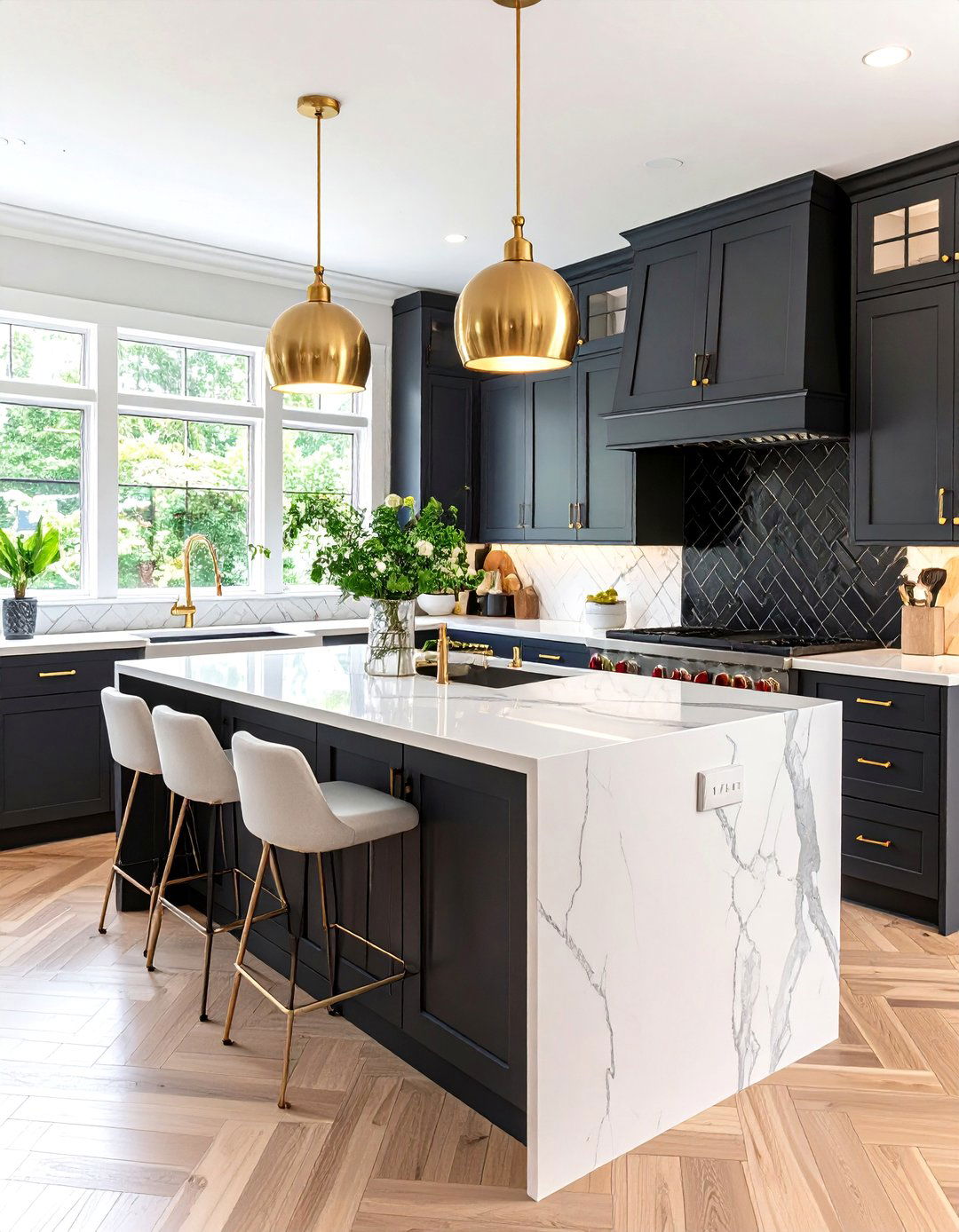 Kitchen With Black Backsplash Classic Herringbone Pattern - 20 Kitchen With Black Backsplash