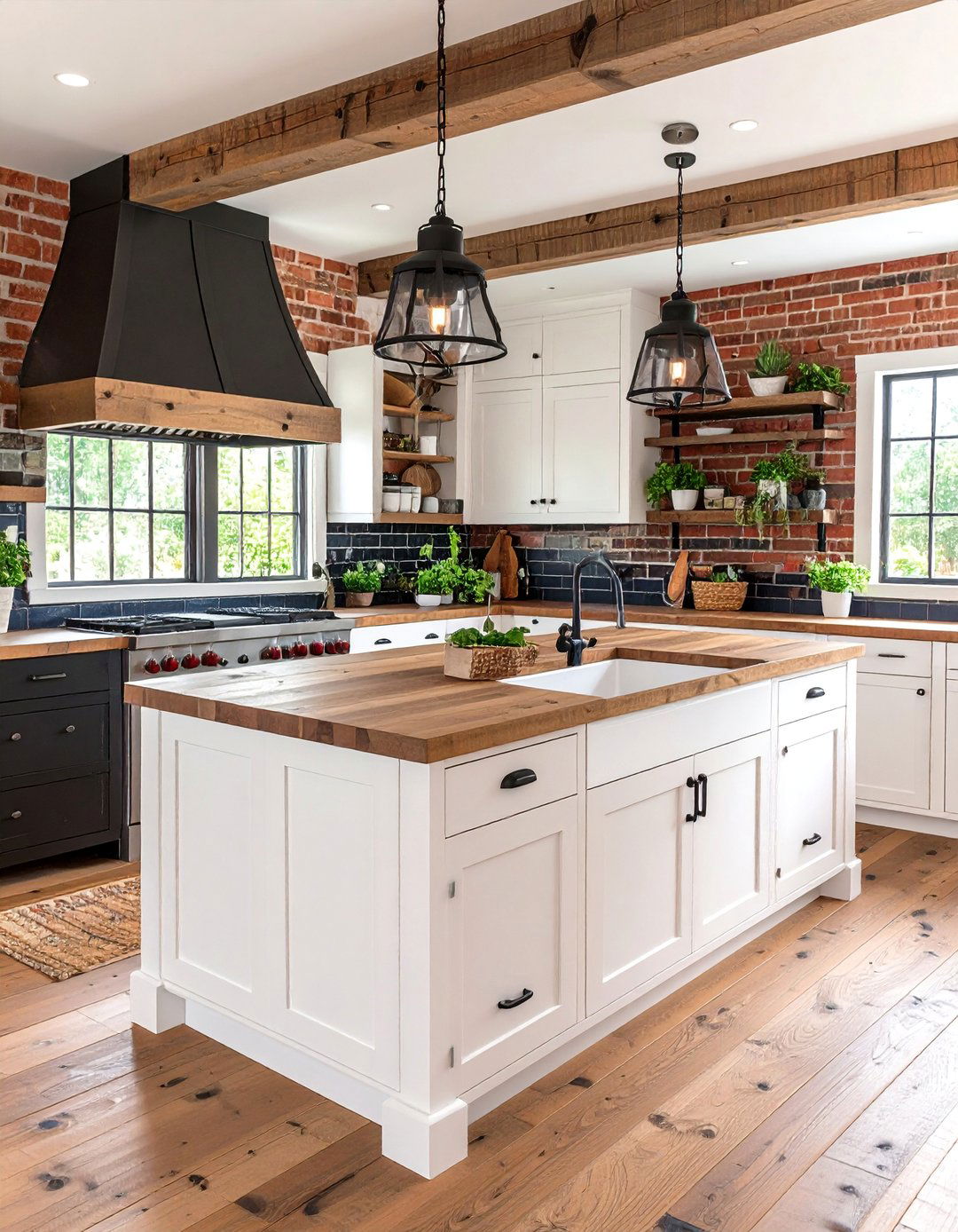 Kitchen With Black Backsplash Farmhouse Painted Brick Charm - 20 Kitchen With Black Backsplash