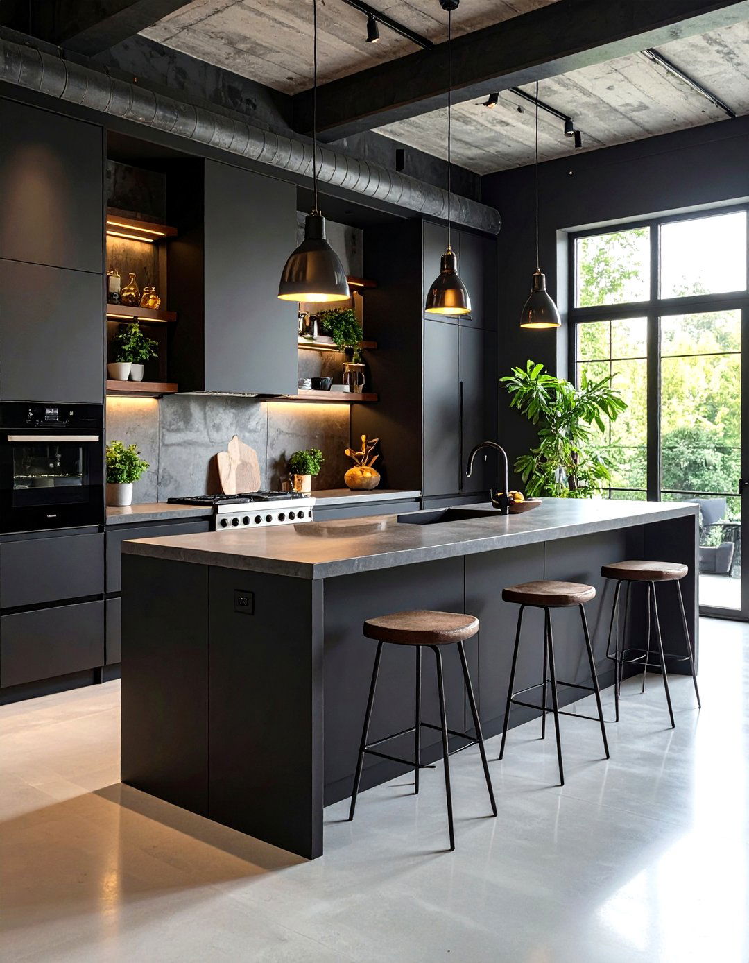 Kitchen With Colored Appliances in Black Matte Industrial Modern Style - 20 Kitchen With Colored Appliances Ideas