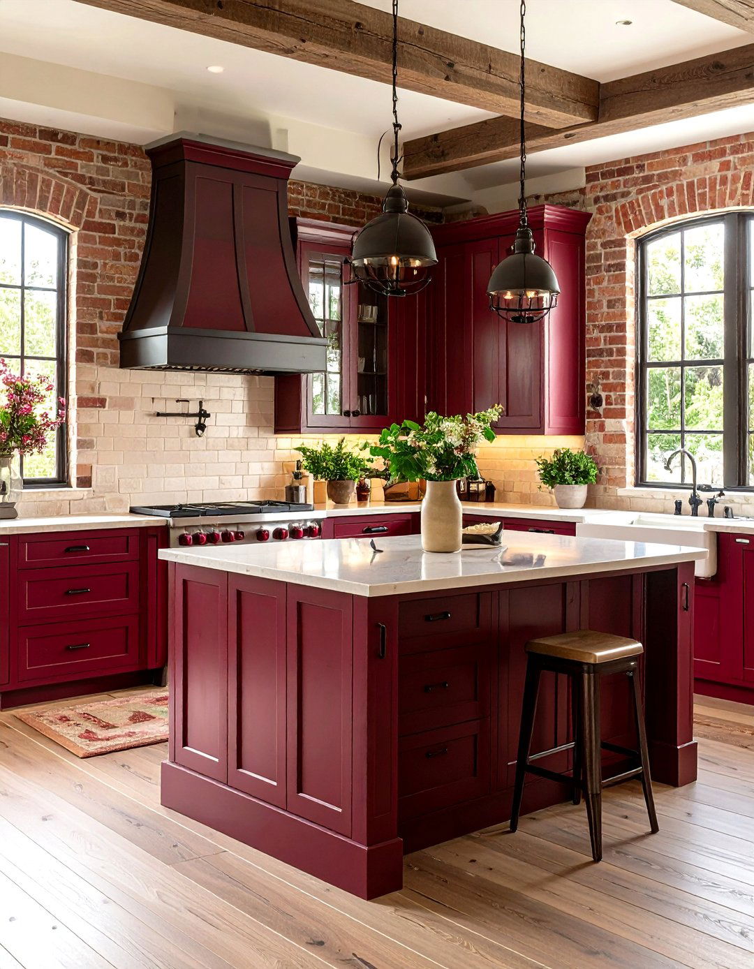 Kitchen With Colored Appliances in Burgundy Wine Country Style - 20 Kitchen With Colored Appliances Ideas