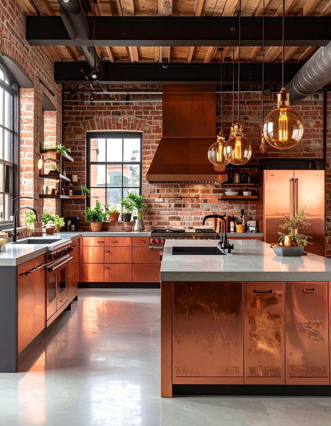 Kitchen With Colored Appliances in Copper Bronze Industrial Luxe Style - 20 Kitchen With Colored Appliances Ideas