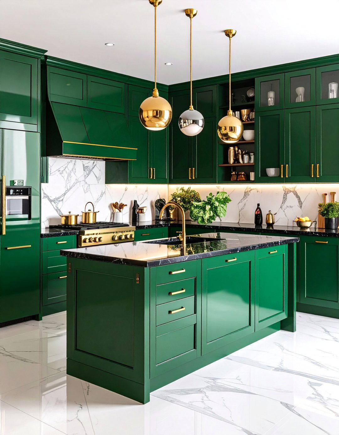 Kitchen With Colored Appliances in Emerald Green Art Deco Theme - 20 Kitchen With Colored Appliances Ideas