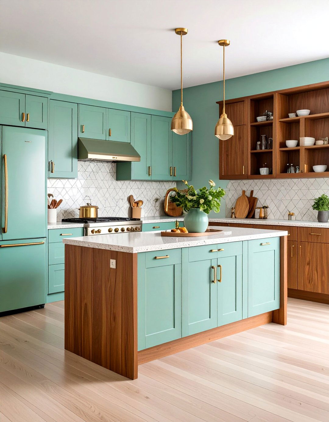 Kitchen With Colored Appliances in Mint Green Mid Century Modern Style - 20 Kitchen With Colored Appliances Ideas