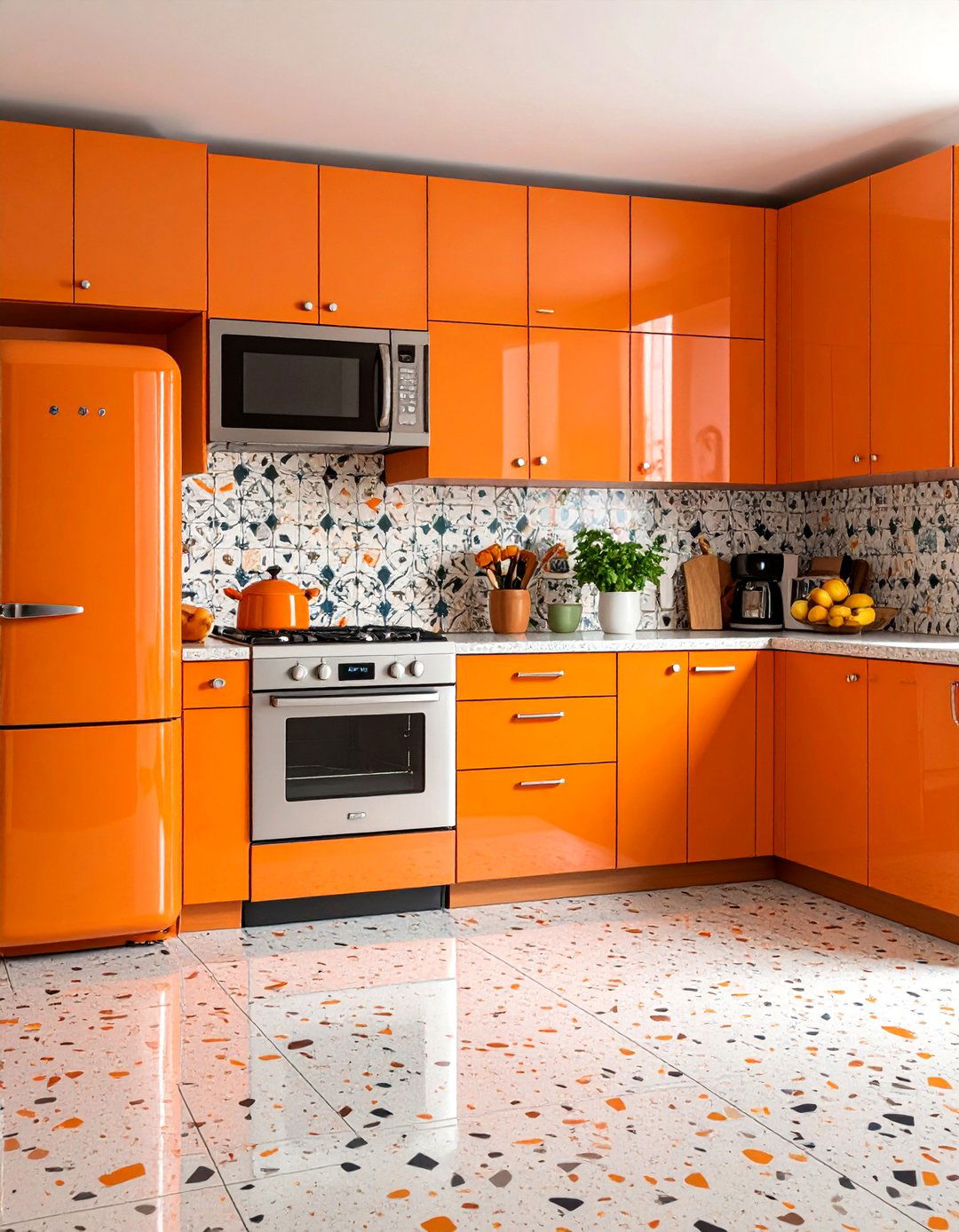 Kitchen With Colored Appliances in Orange Retro Modern Theme - 20 Kitchen With Colored Appliances Ideas