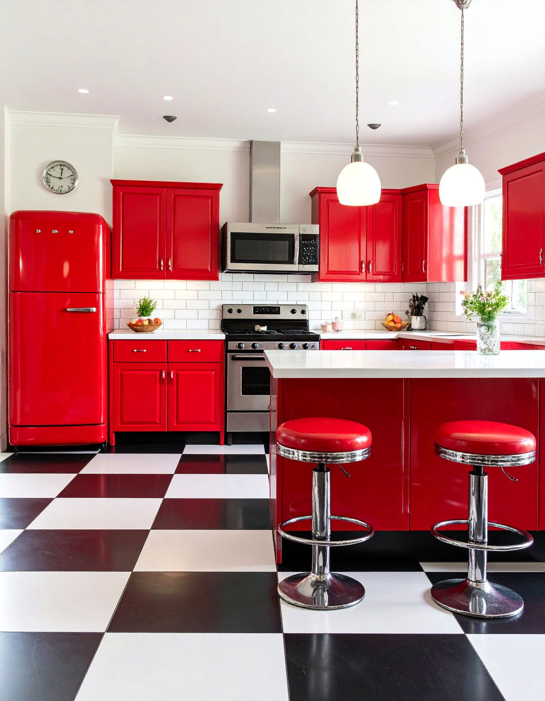 Kitchen With Colored Appliances in Retro Diner Style - 20 Kitchen With Colored Appliances Ideas