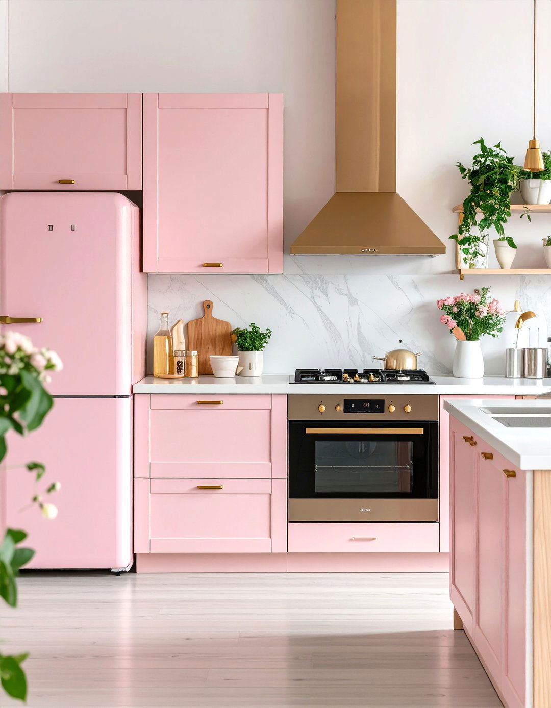 Kitchen With Colored Appliances in Soft Pink Scandinavian Style - 20 Kitchen With Colored Appliances Ideas