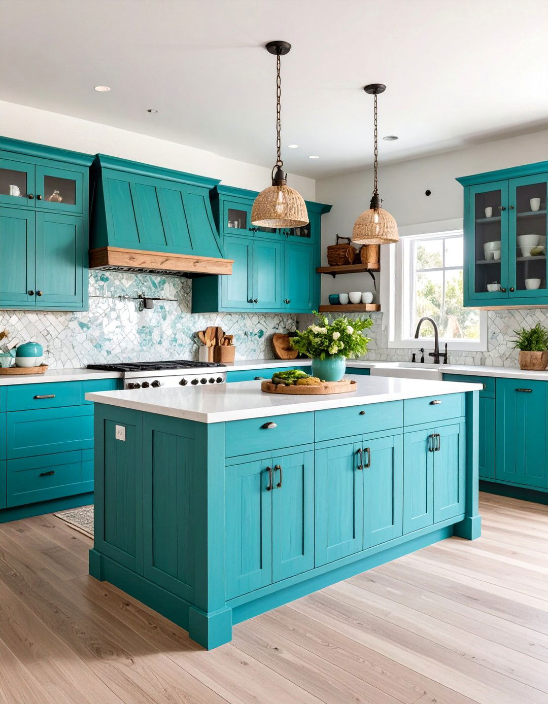 Kitchen With Colored Appliances in Turquoise Coastal Theme - 20 Kitchen With Colored Appliances Ideas