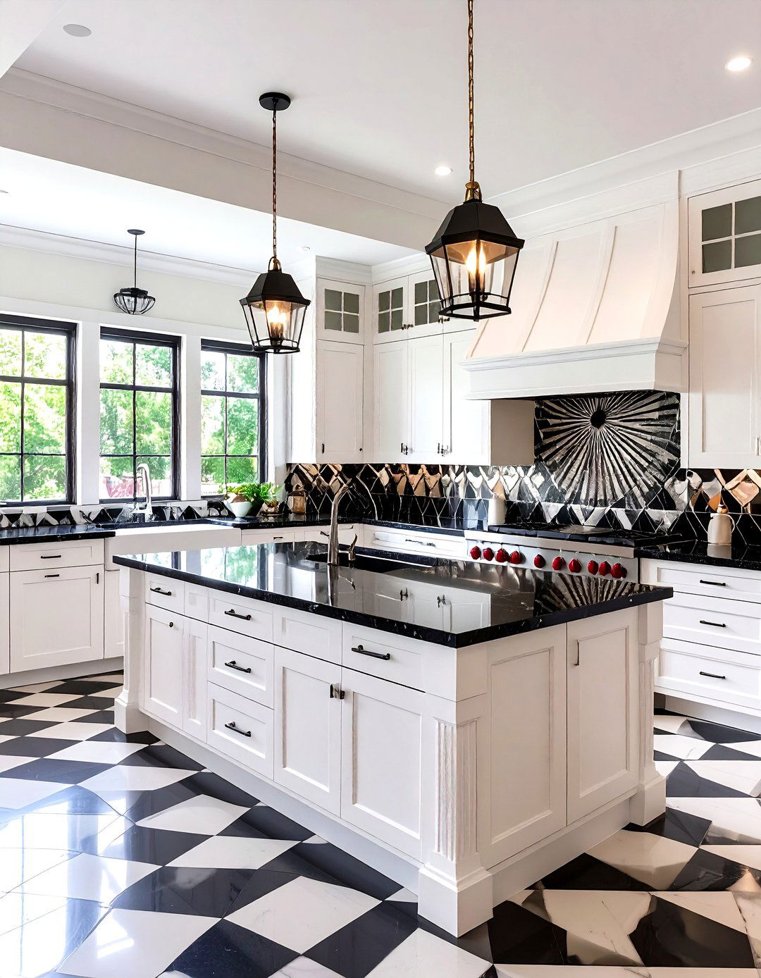 Kitchen With White Art Deco Cabinets and Black Marble Countertops - 20 Kitchen With White Cabinets and Black Countertops Ideas