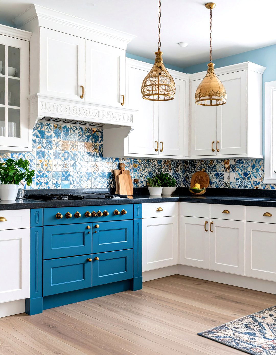 Kitchen With White Bohemian Cabinets and Black Stone Countertops - 20 Kitchen With White Cabinets and Black Countertops Ideas