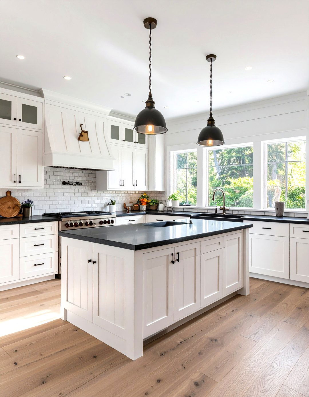 Kitchen With White Farmhouse Cabinets and Black Soapstone Countertops - 20 Kitchen With White Cabinets and Black Countertops Ideas