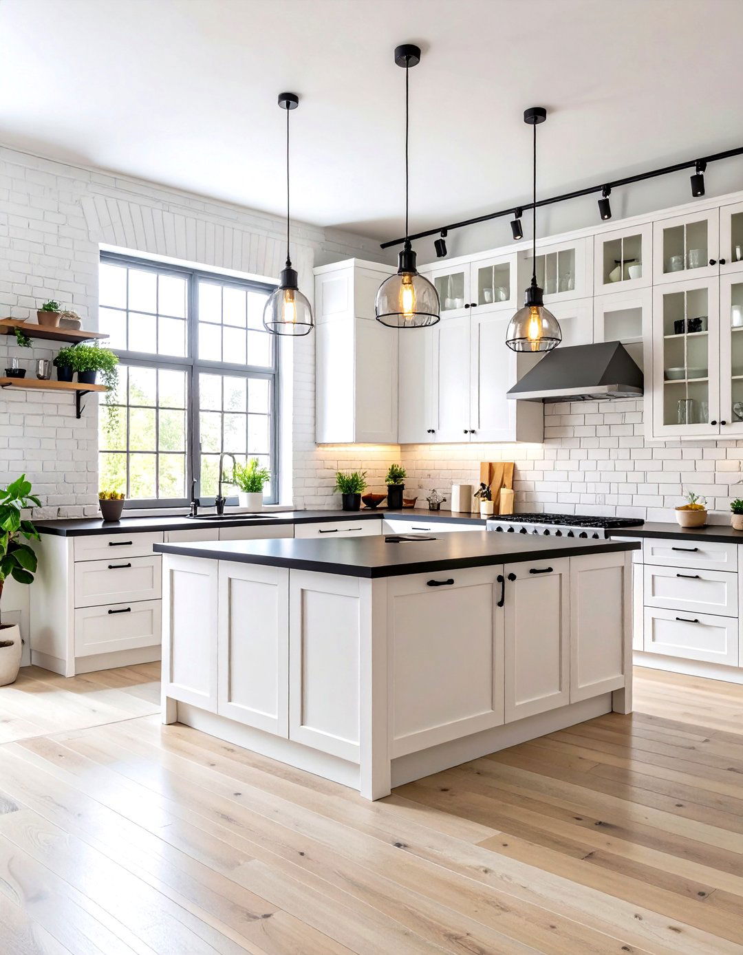 Kitchen With White Industrial Cabinets and Black Steel Countertops - 20 Kitchen With White Cabinets and Black Countertops Ideas