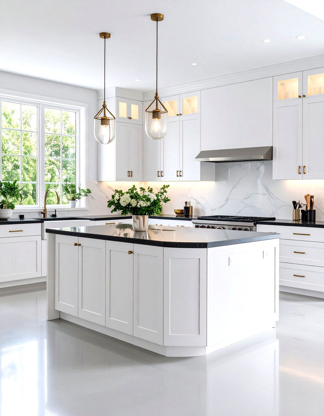 Kitchen With White Luxury Modern Cabinets and Black Quartz Countertops - 20 Kitchen With White Cabinets and Black Countertops Ideas