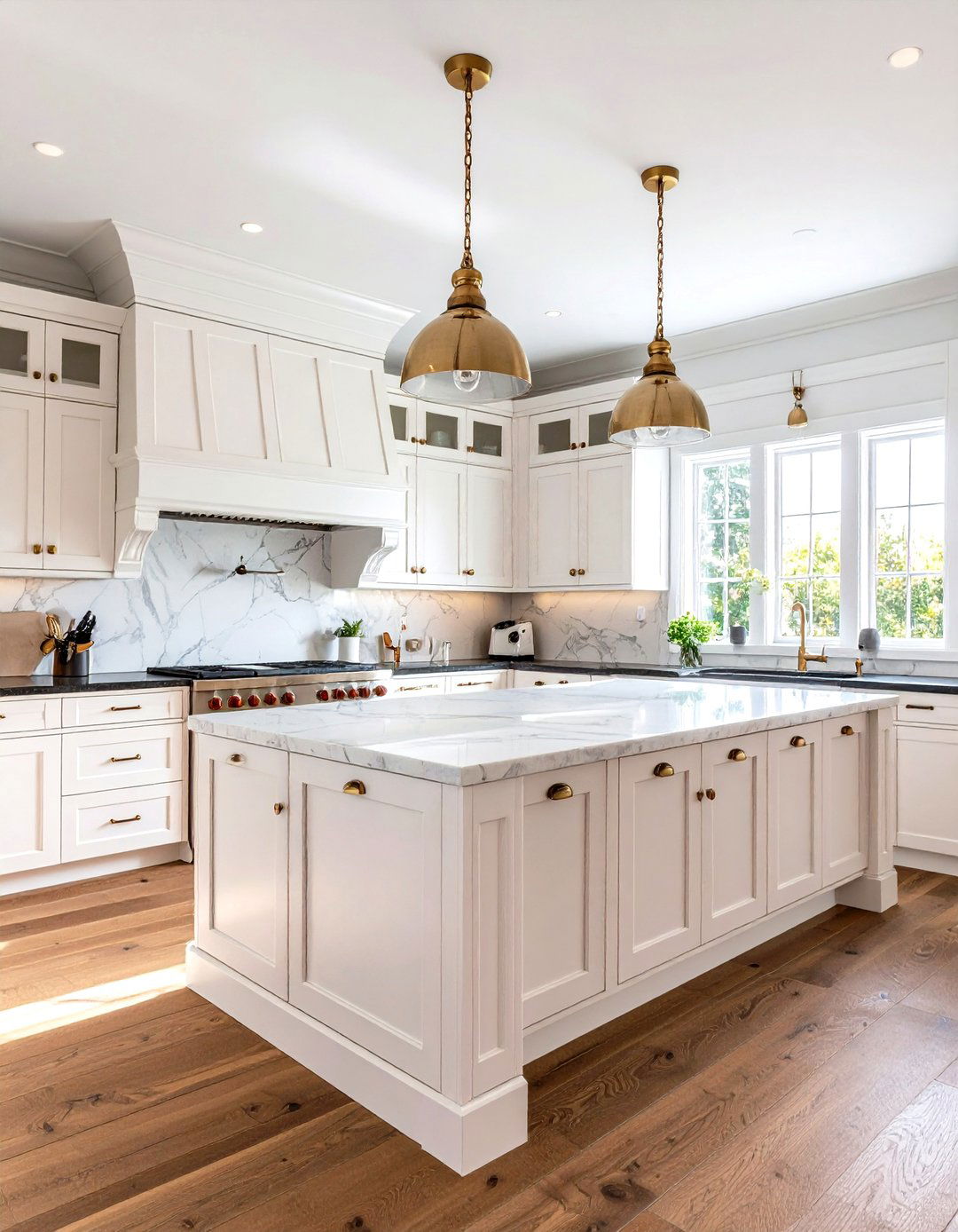 Kitchen With White Traditional Cabinets and Black Marble Countertops - 20 Kitchen With White Cabinets and Black Countertops Ideas