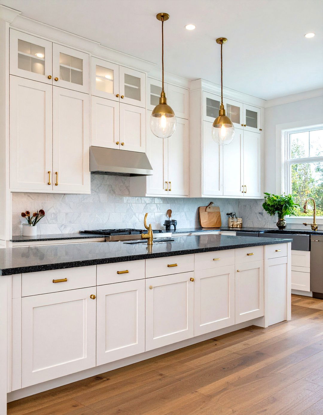 Kitchen With White Transitional Cabinets and Black Granite Countertops - 20 Kitchen With White Cabinets and Black Countertops Ideas