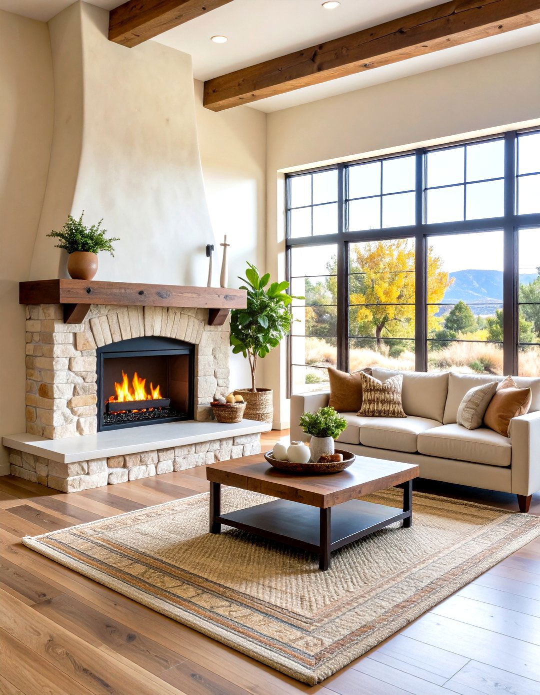 Kiva Style Corner Gas Fireplace with Southwestern Character - 20 Corner Gas Fireplace Ideas