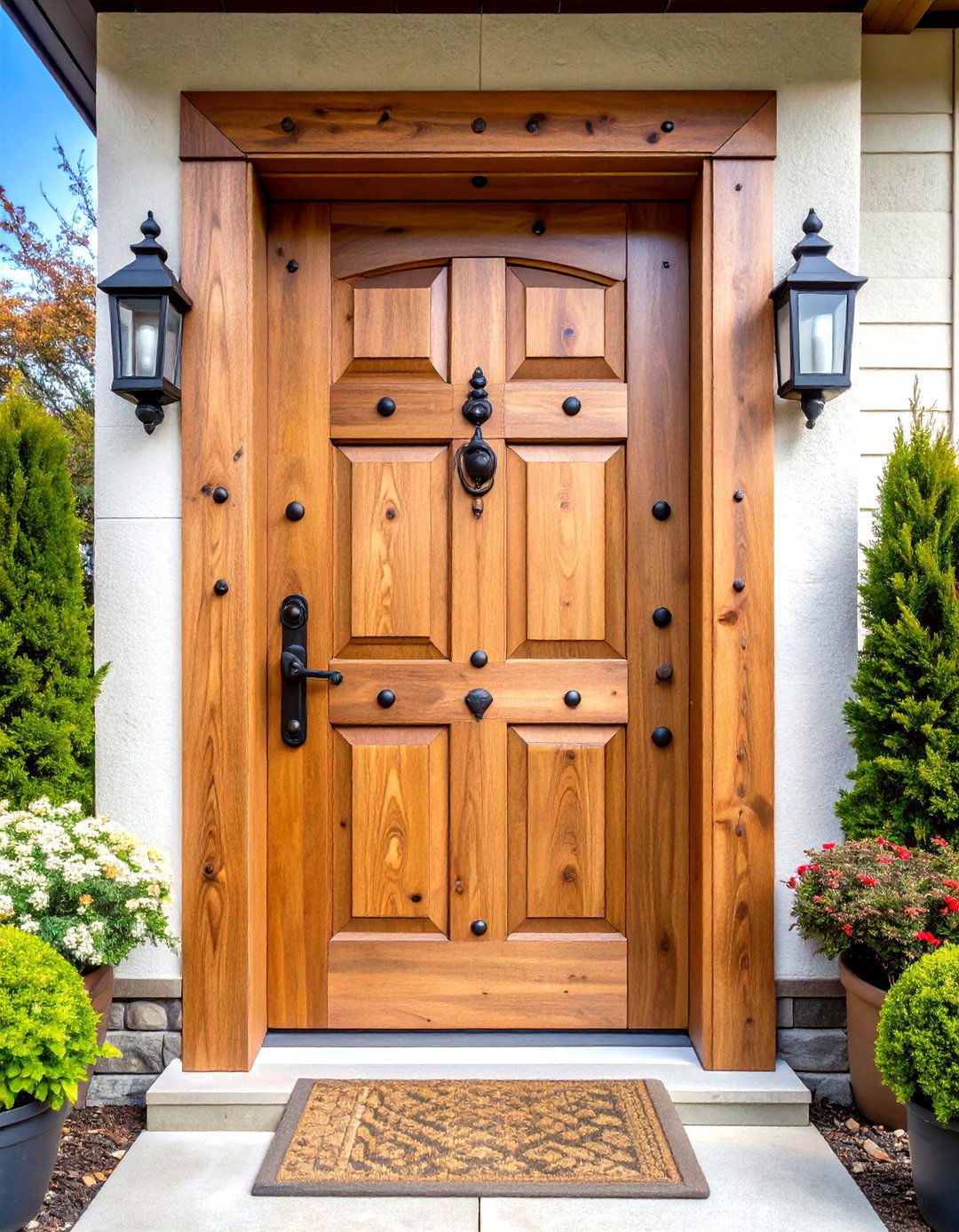 Knotty Alder Rustic Front Door with Wrought Iron Hardware - 20 Rustic Front Door Ideas