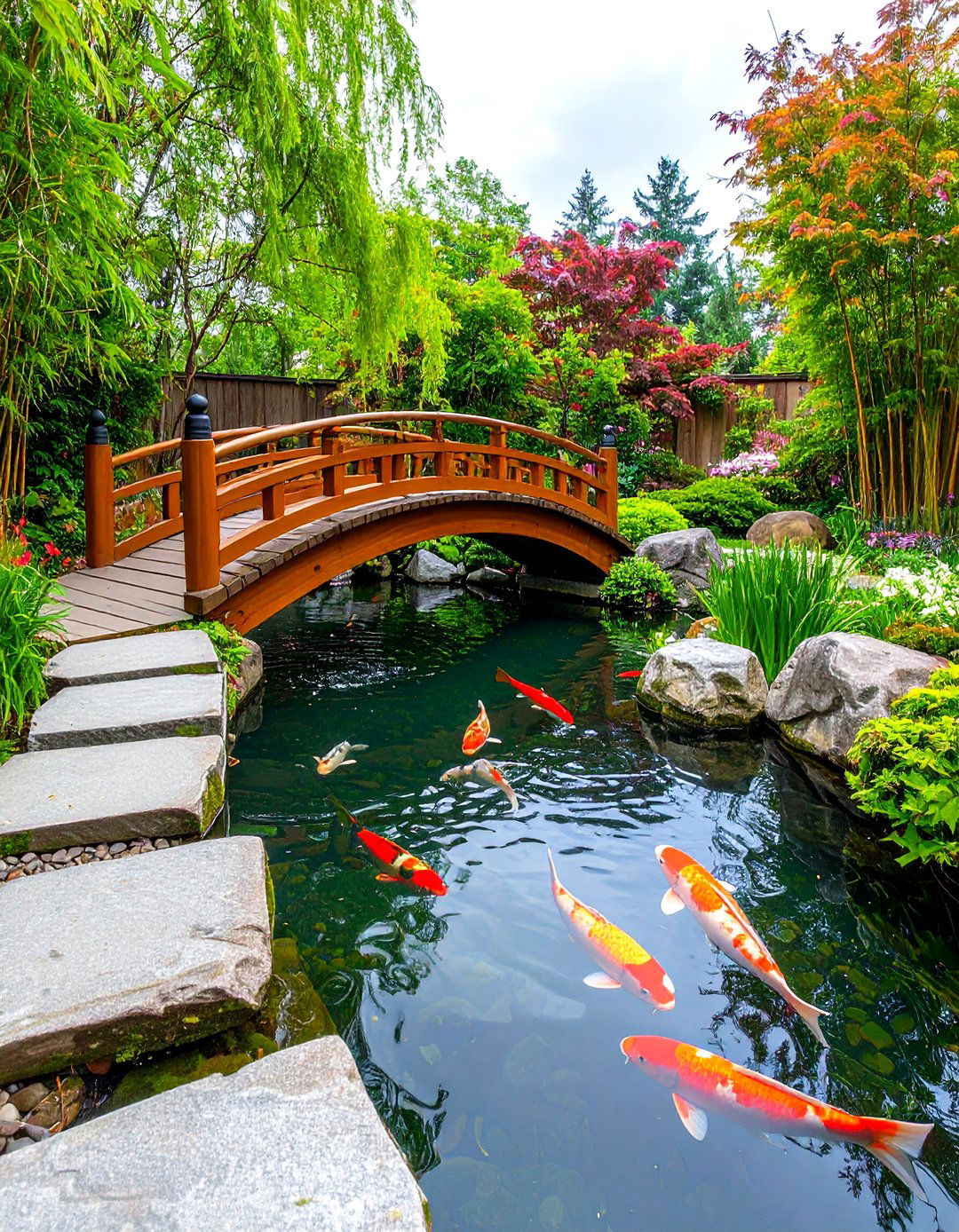 Koi Pond Landscaping with Oriental Garden Features - 20 Pond Landscaping Ideas