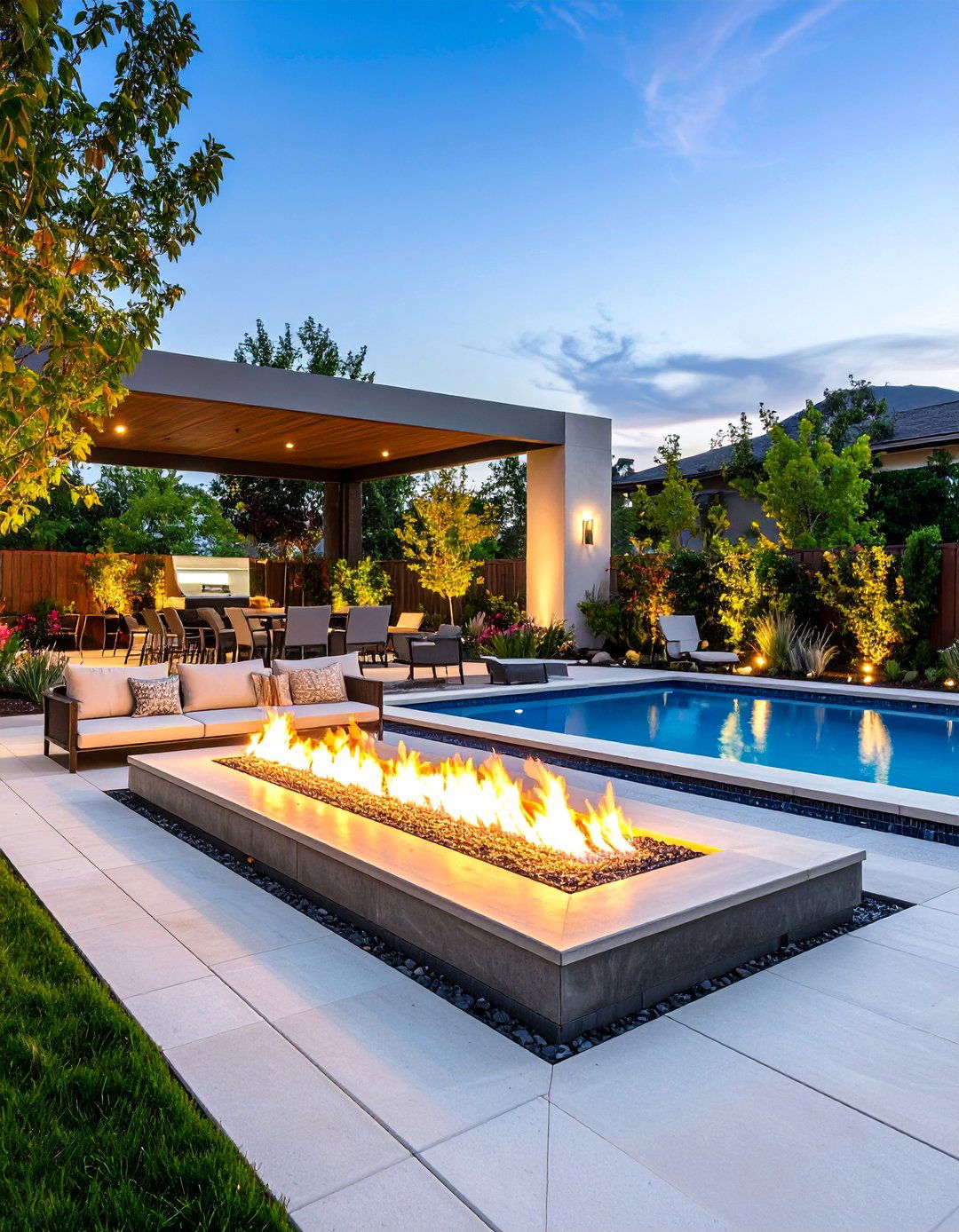 L Shaped Backyard Modern Fire and Water Feature - 20 L Shaped Backyard Ideas