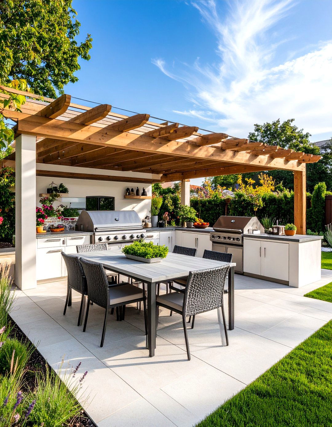 L Shaped Backyard Outdoor Kitchen and Dining Paradise - 20 L Shaped Backyard Ideas