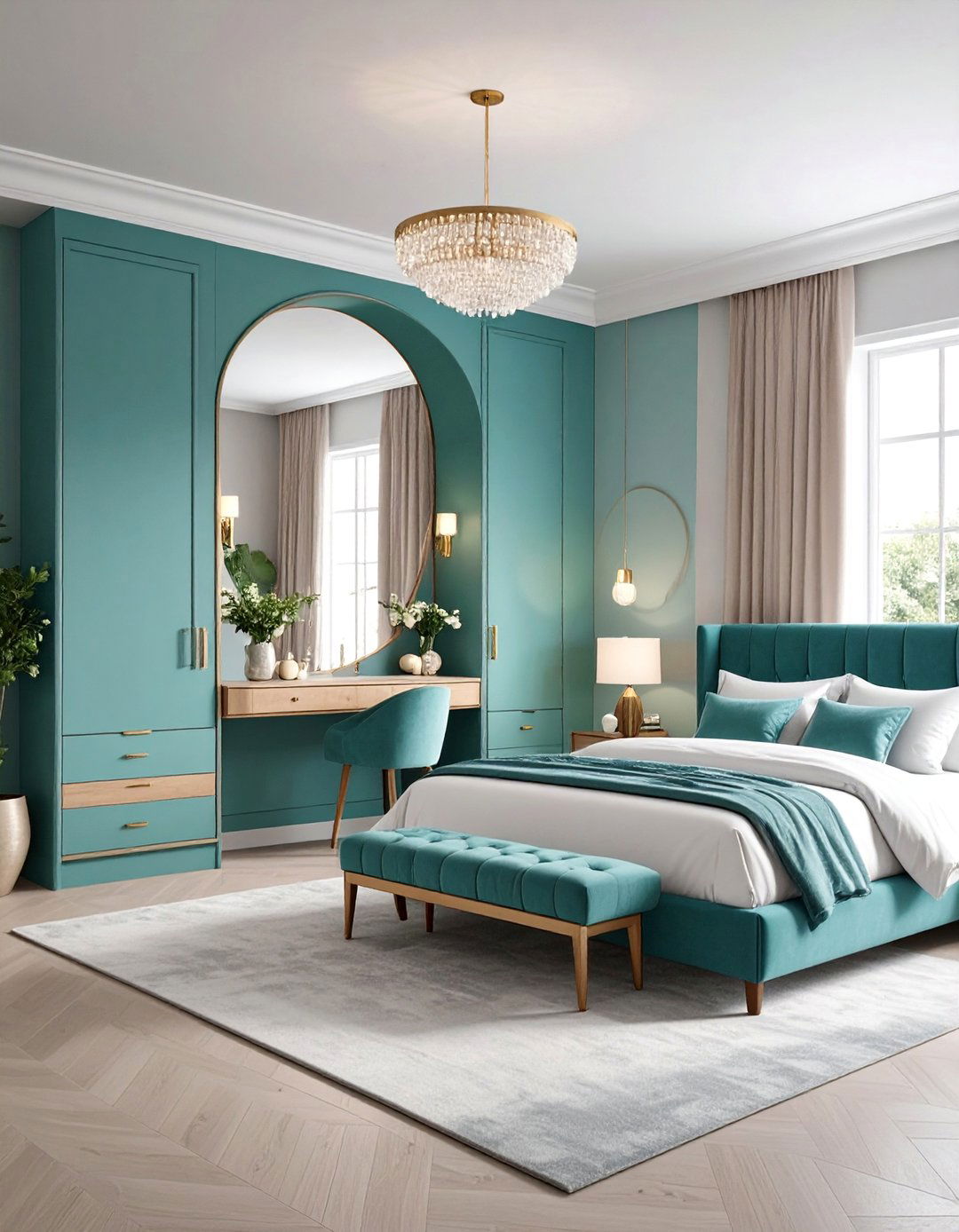 L Shaped Bedroom Layout with Dual Purpose Dressing Area - 20 L-shaped Bedroom Layout Ideas