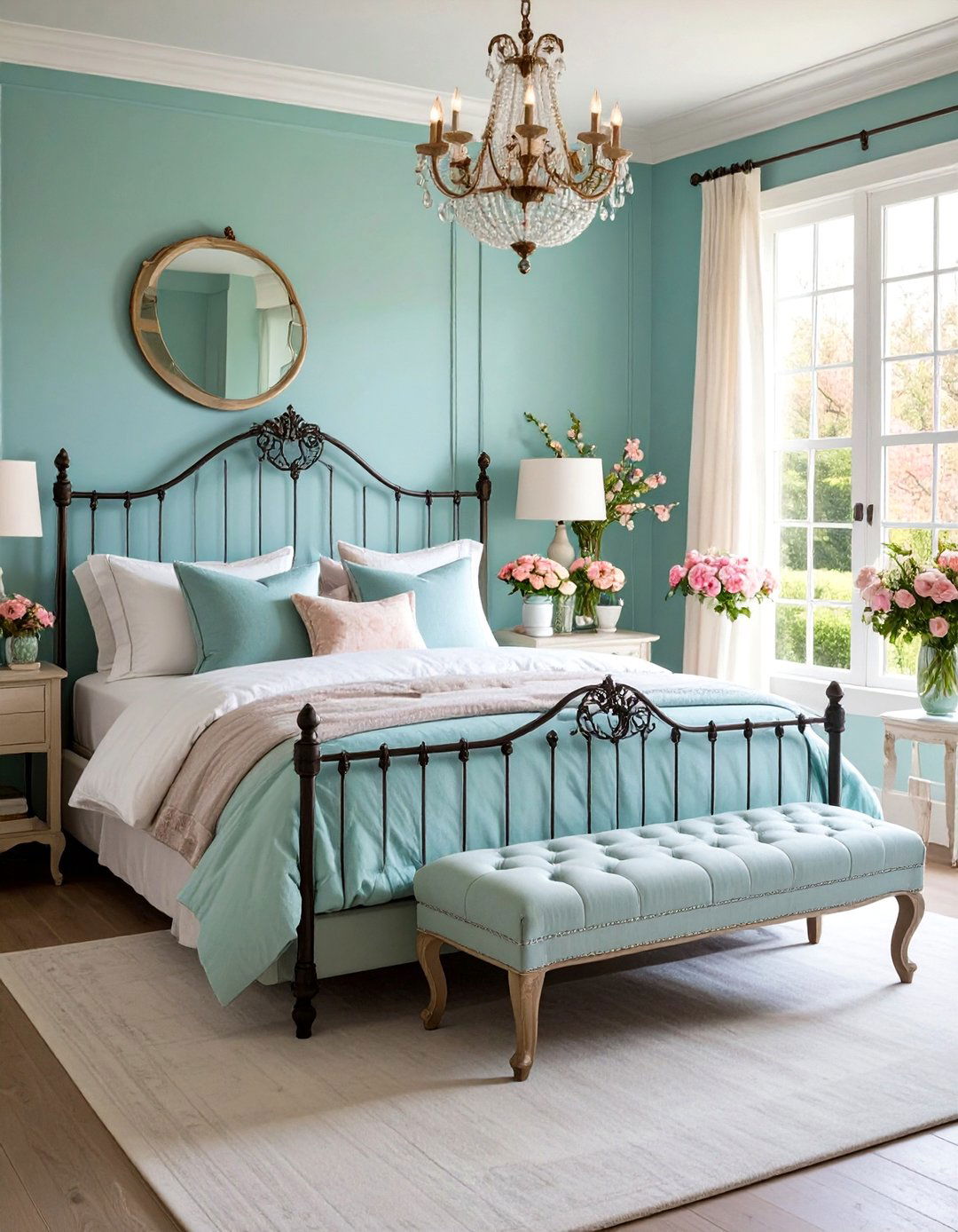 L Shaped Bedroom Layout with Romantic French Country Theme - 20 L-shaped Bedroom Layout Ideas
