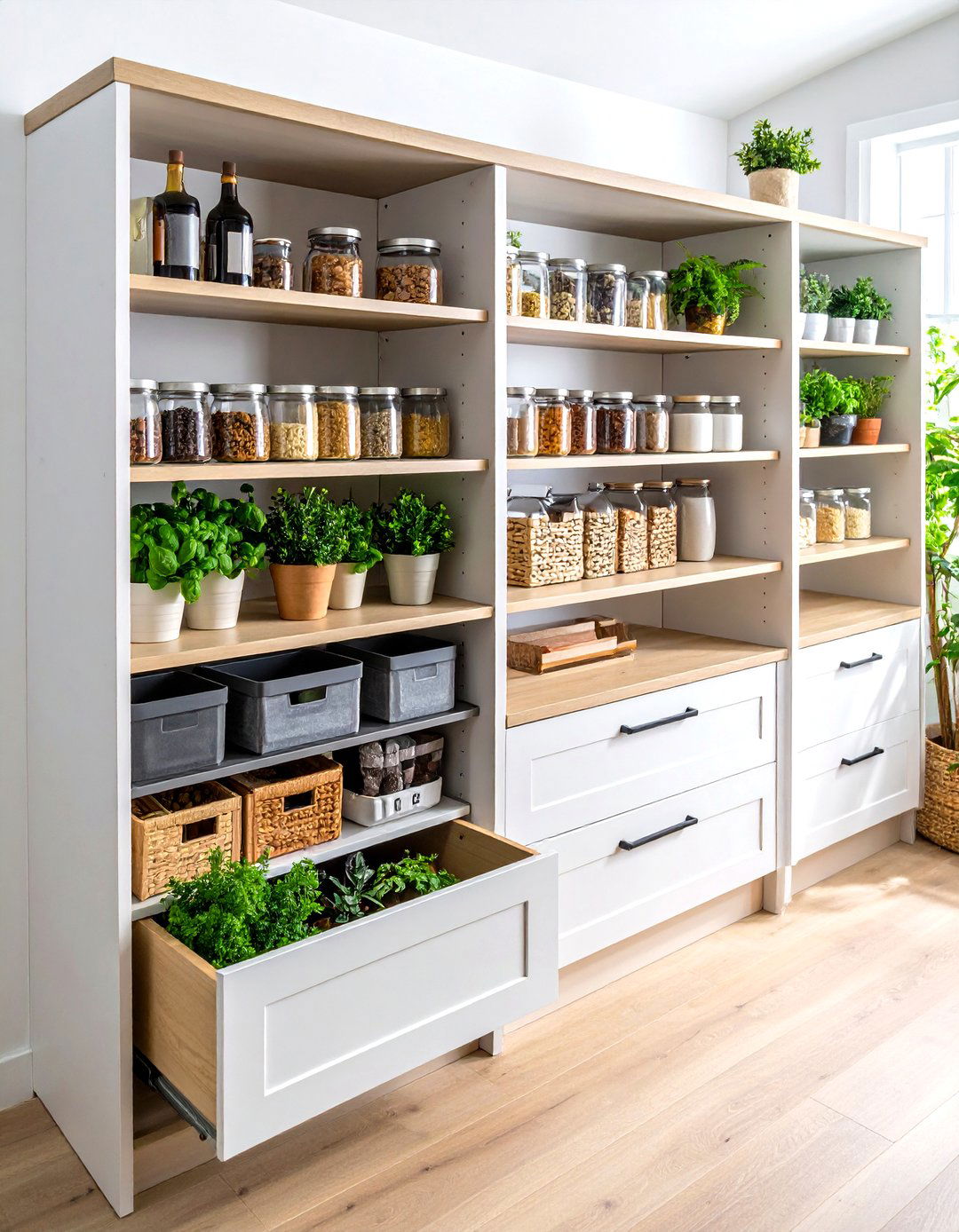 L Shaped Corner Pantry with Pull Out Drawers - 20 Corner Pantry Ideas