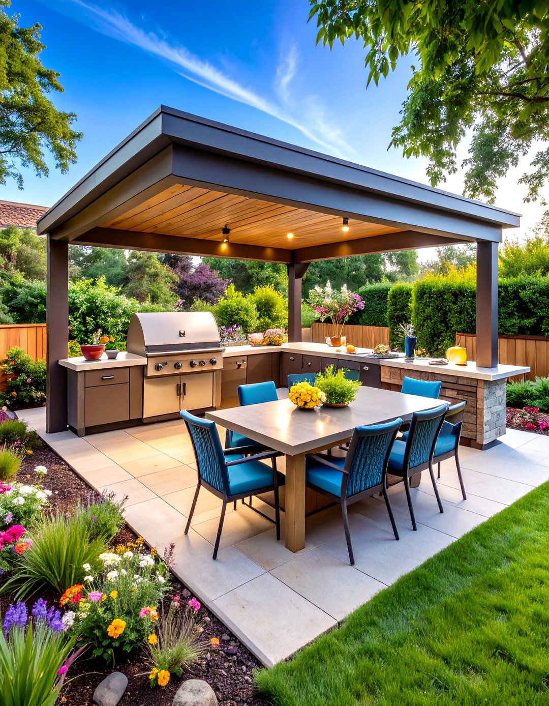 L Shaped Layout Outdoor Kitchen with a Gazebo - 20 Outdoor Kitchen with a Gazebo Ideas