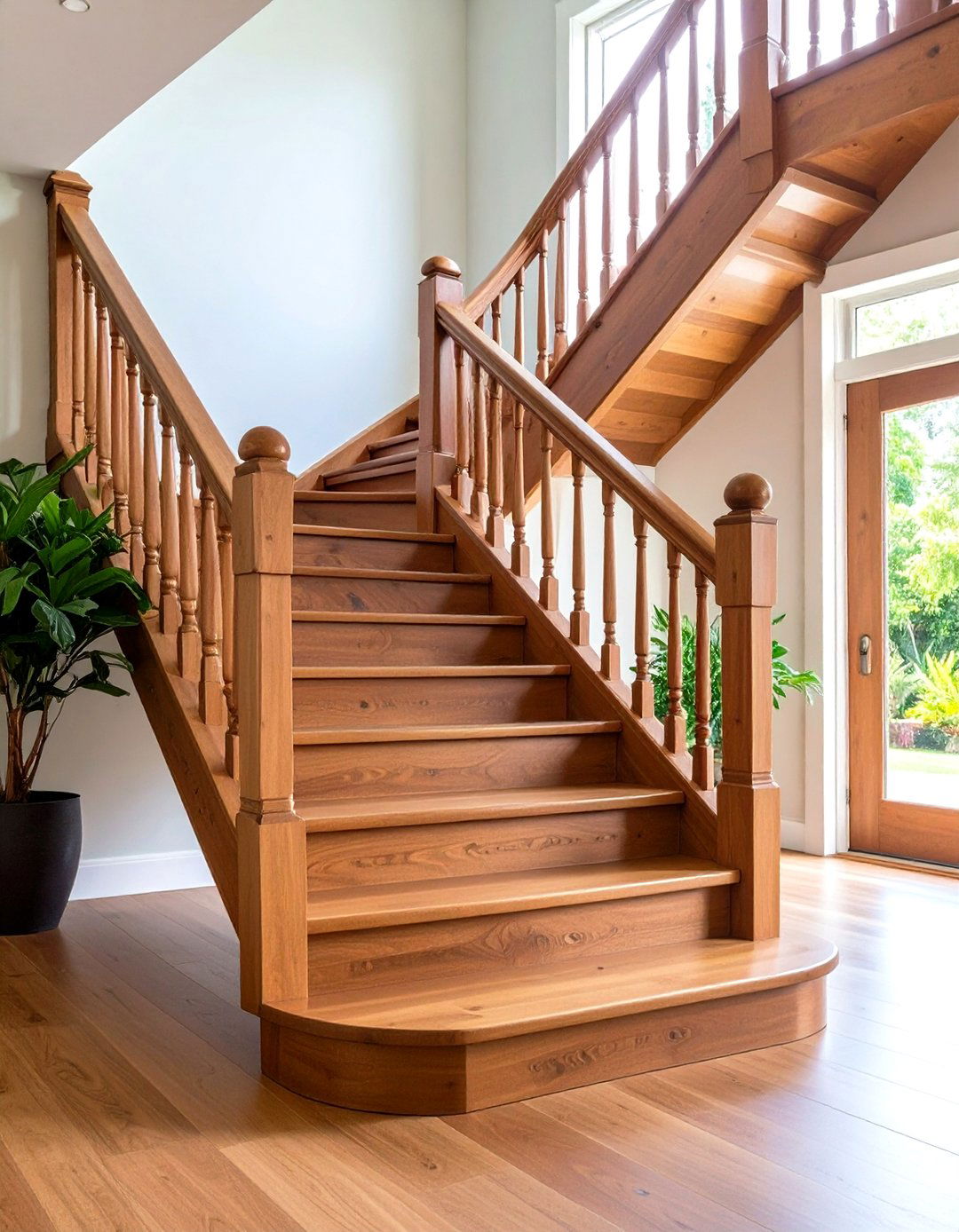 L Shaped Wooden Staircase with Landing Platform - 20 Wooden Staircase Ideas