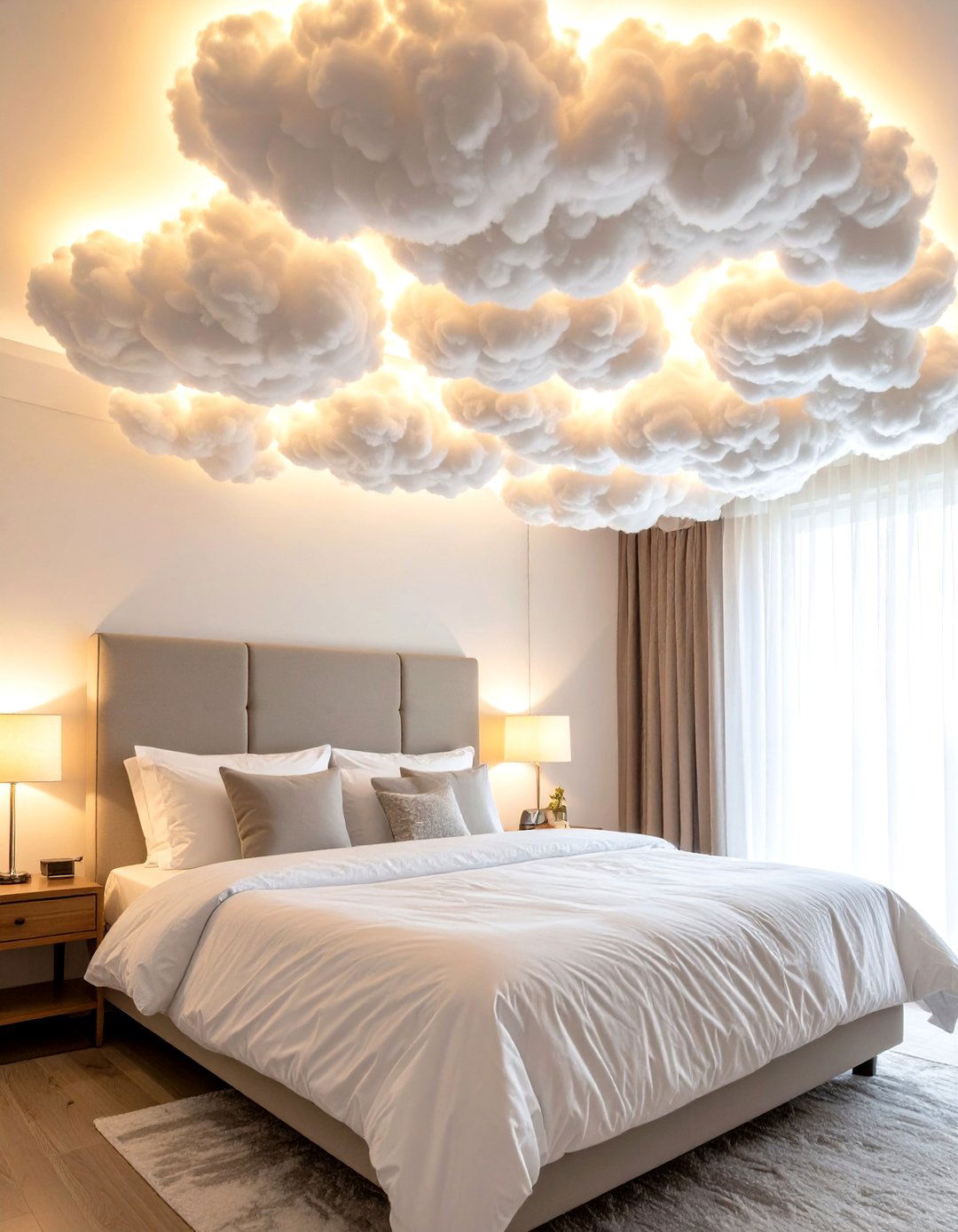 LED Cloud Themed Bedroom Ceiling Installation - 20 Cloud Themed Bedroom Ideas