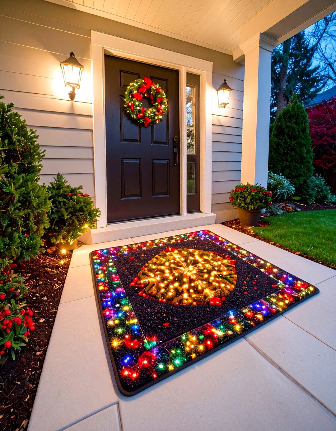 LED Holiday Lights Front Door Mat - 20 Front Door Mat Ideas